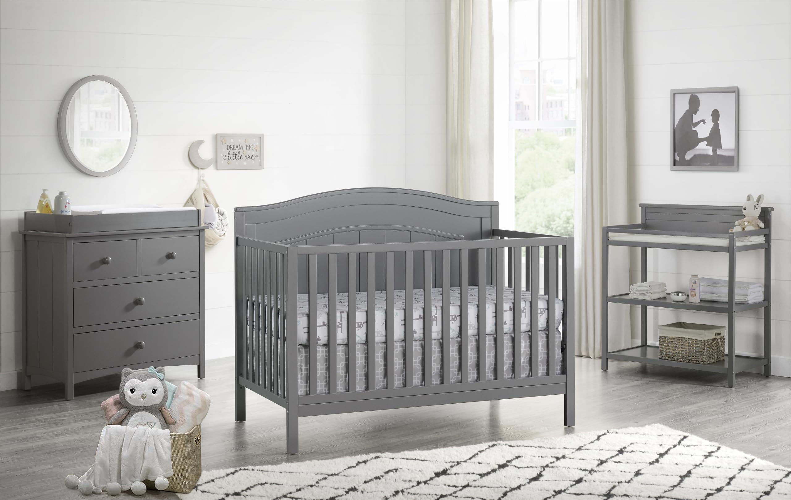 Oxford Baby North Bay 4-in-1 Convertible Baby Crib - Greenguard Gold Certified, Dove Gray | Nursery, Toddler Bed & Daybed | Safe & Stylish for Newborns to Teens
