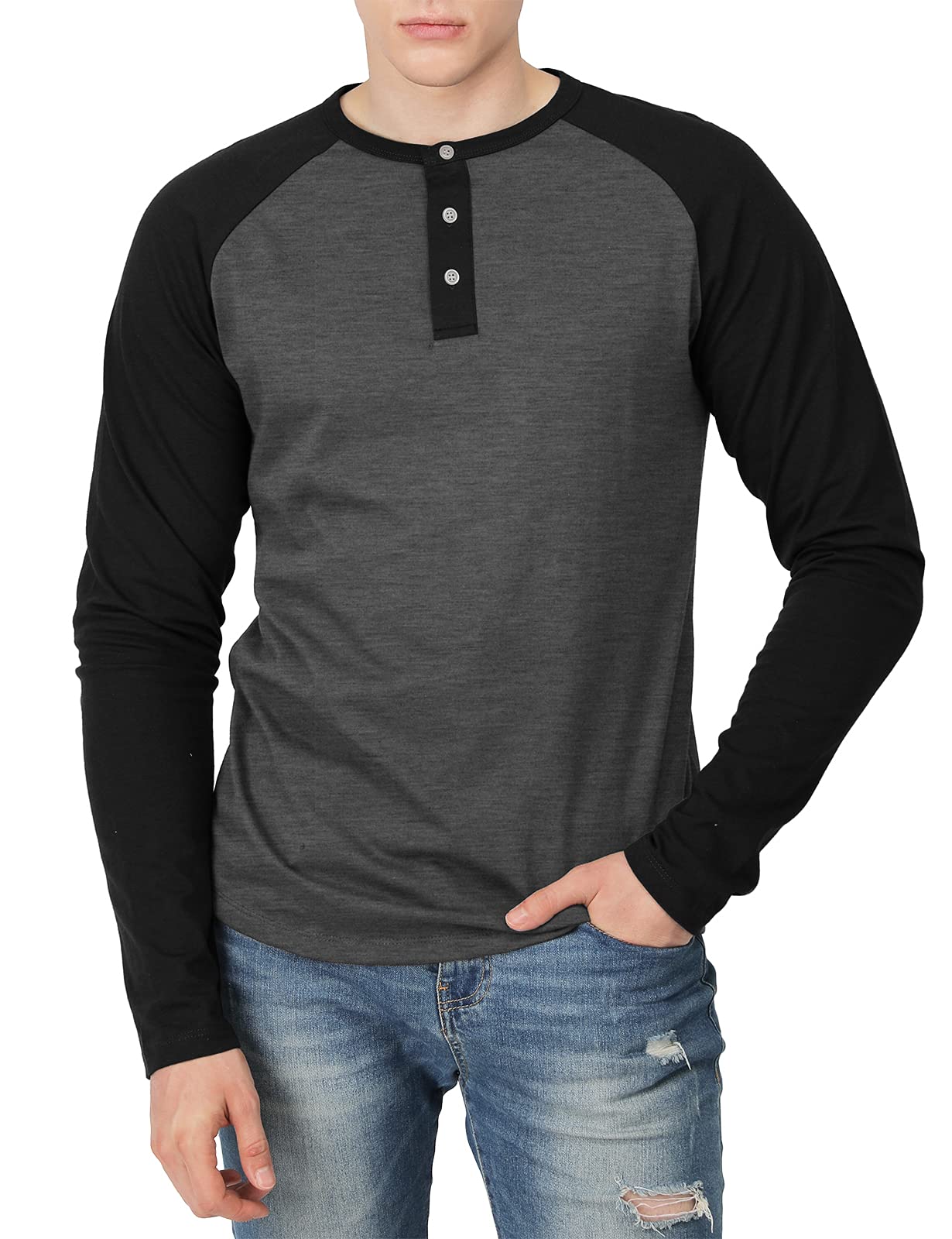 Men's Casual Slim Fit Henley T-Shirts - Raglan Long & 3/4 Sleeve Baseball Jersey Shirts for Everyday Wear, Gym & Street Style