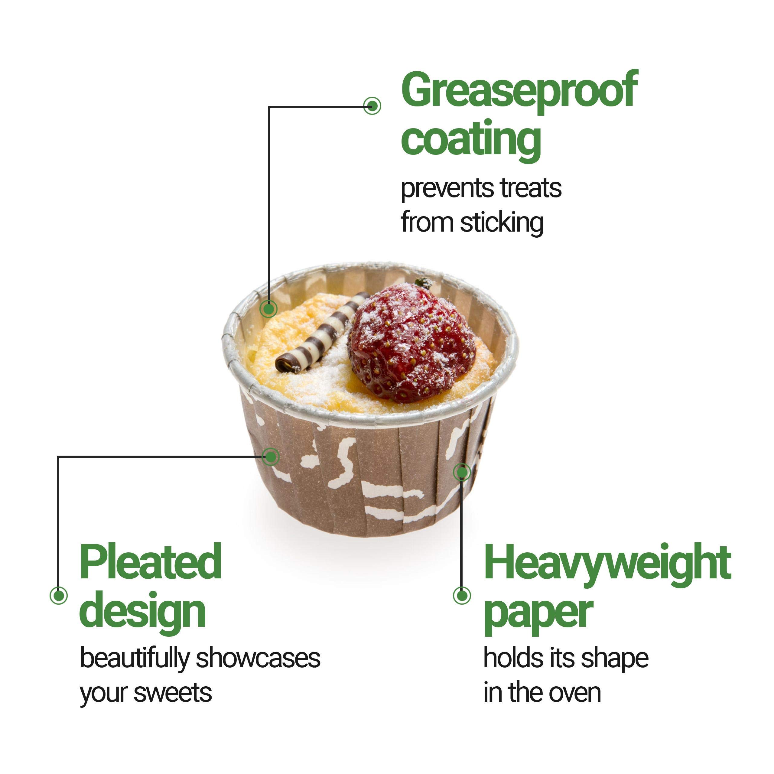Restaurantware Panificio 1-Ounce Baking Cups - 200 Count Pleated Cupcake Liners | Oven-Safe & Freezer-Safe Brown & White Paper Muffin Wrappers | Disposable Newsprint Baking Cups for Weddings, Baby Showers & Birthday Parties | Perfect for Home Baking, Catering & Special Events