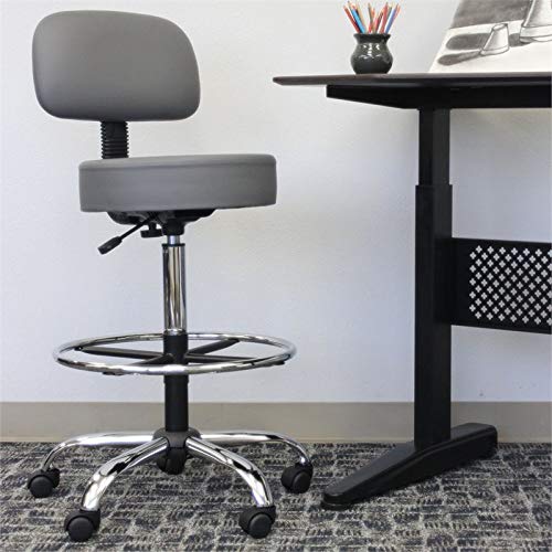 Boss Office Products Drafting Stool with Back Cushion - Adjustable Height Ergonomic Office Chair, Grey, 25