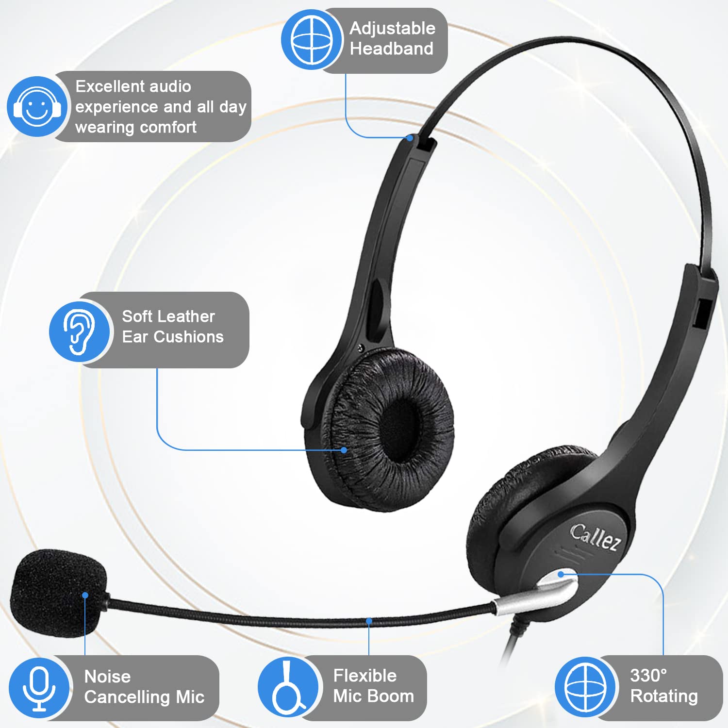 Noise Cancelling Telephone Headset with Mute Switch - Dual-Ear RJ9 Headset Compatible with Cisco Phones 6851/6945/7841/7861/7942/7945/7961/7962/7965/8811/8841/8845/8851/8861 - Perfect for Call Centers, Office Communication & Remote Work