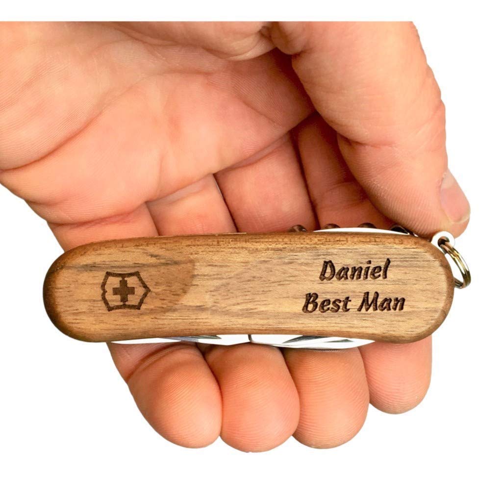Personalized Walnut Handle Victorinox Swiss Army Evolution Wood 14 Multitool - Laser Engraved Swiss Knife for Camping, Hiking & Everyday Carry (EDC)