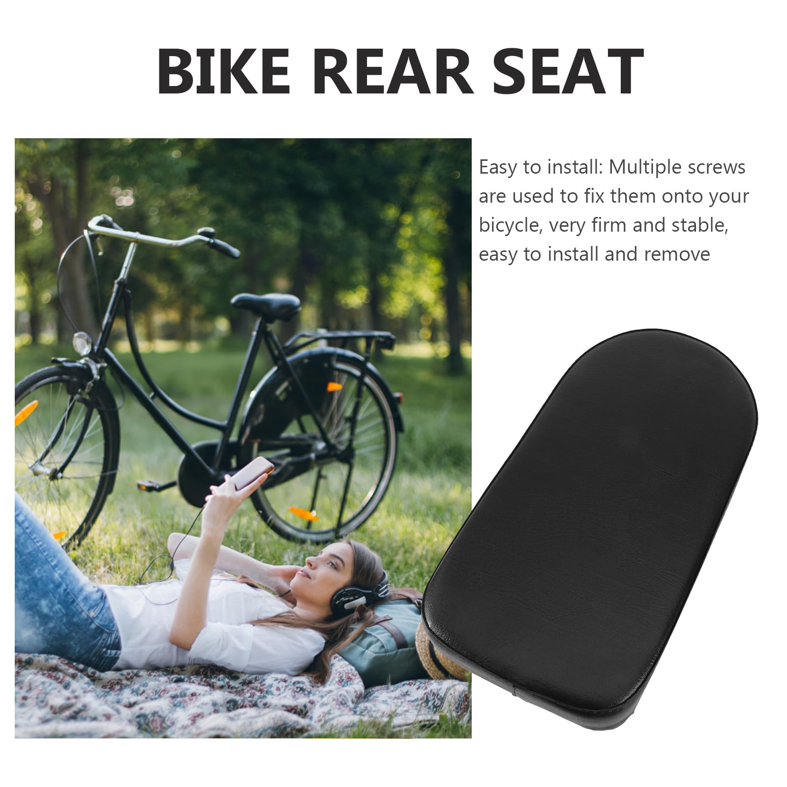 VANZACK Universal Bike Seat Cushion - Comfortable Mountain Bike Rear Saddle Pad for Adults & Kids - Black Cycling Accessory for Commuting, Leisure Rides & Family Outings