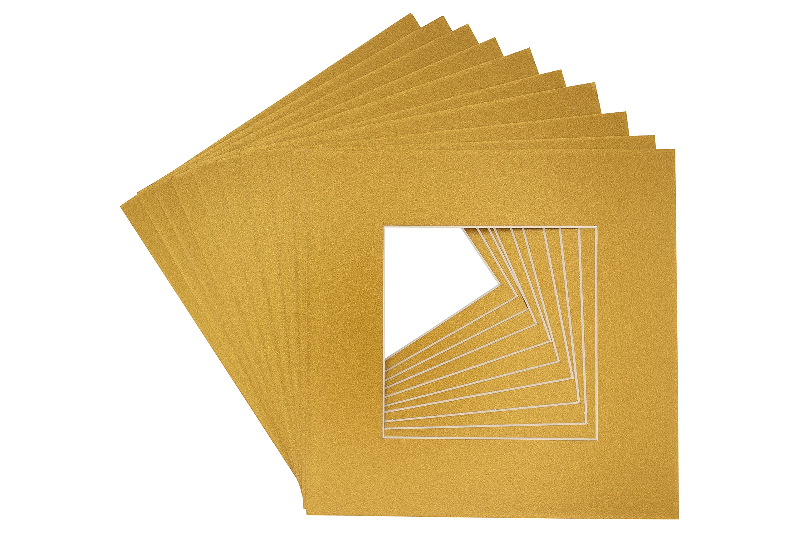 20x20 Inch Precut Metallic Gold Picture Matboard for 16x16 Photos - Acid Free Bevel Cut Mat for Frames (Pack of 10) with Backing Boards & Clear Bags - Perfect for Displaying Art, Photos, and Memorabilia in Home, Office, or Gallery Settings