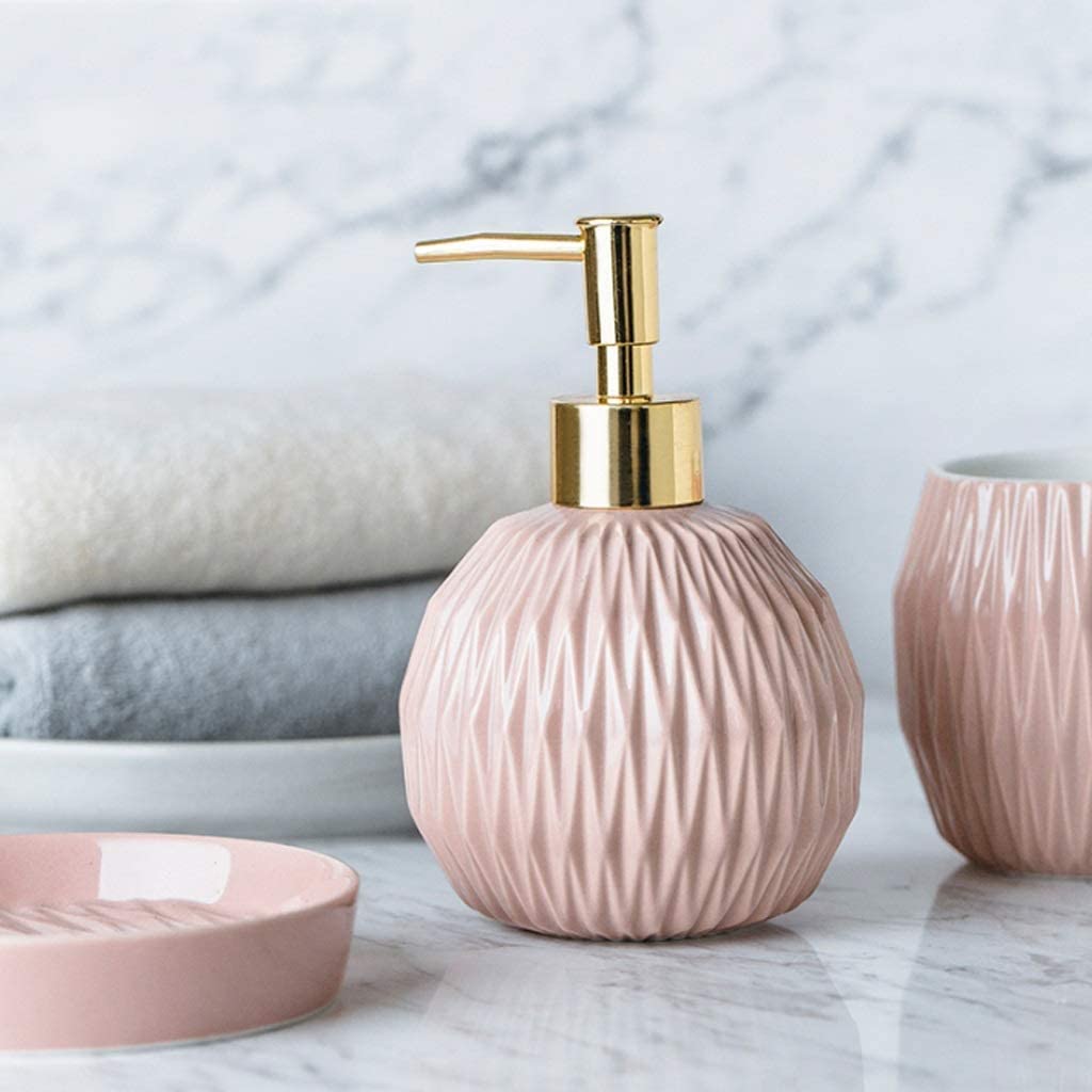 Nordic 4-Piece Bathroom Accessories Set - Soap Dispenser, 2 Cups & Soap Dish | Modern Bath Decor for Home, Spa & Hotel Use