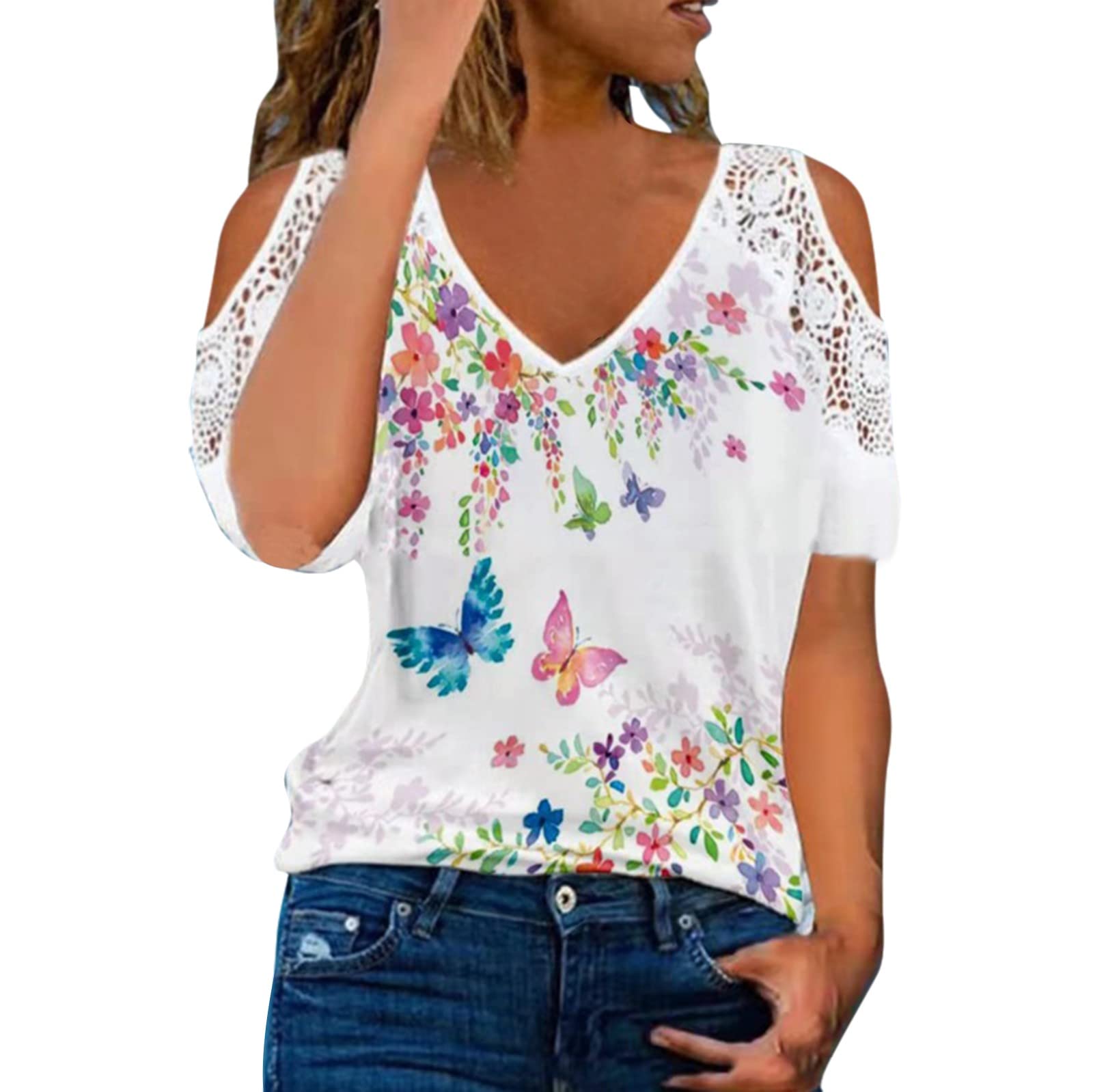 Women's Summer Floral Printed Half Sleeve Crew Neck T-Shirt - Casual Going Out Top for Women | Perfect for Beach Outings, Date Nights & Weekend Wear