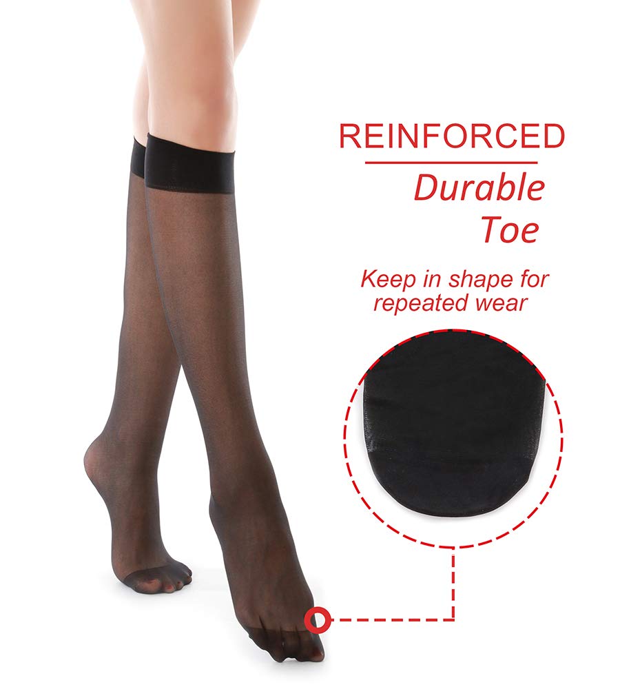 G&Y 9 Pairs Women's 20D Nylon Knee High Pantyhose with Reinforced Toe - Soft & Durable Stockings for Work, Office, and Everyday Comfort