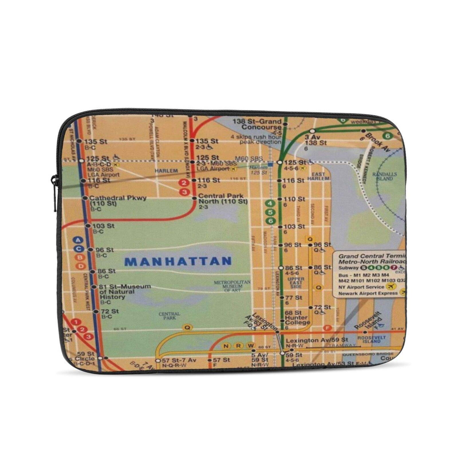 New York Map Laptop Sleeve Case - Protective Notebook Computer Pocket Cover for MacBook, iPad - Perfect for Travel, Office & School Use
