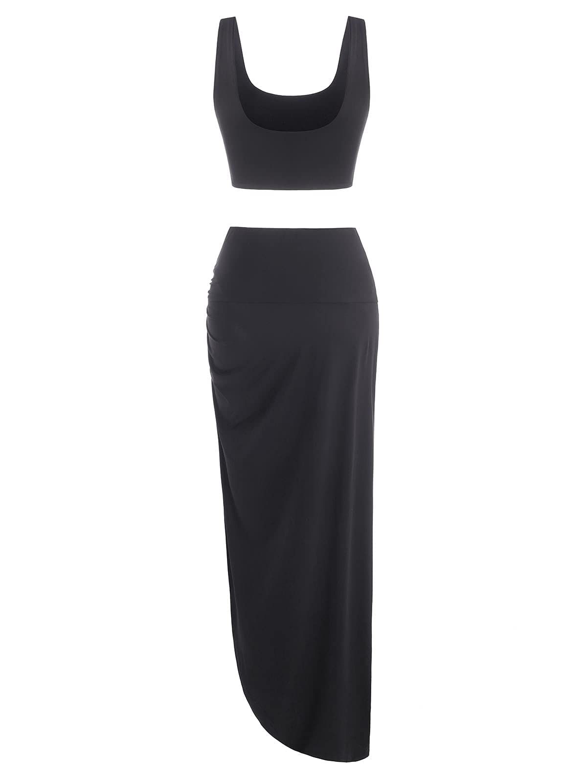 ZAFUL Women's Summer Outfit - Sleeveless Solid Crop Top & Ruched Maxi Skirt 2 Piece Set | Casual Beachwear, Vacation Dress, Boho Chic Outfit for Pool Party & Date Night