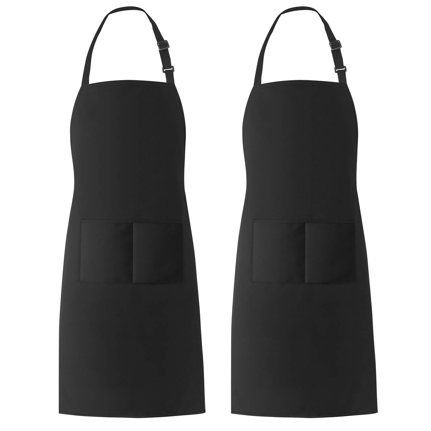 Xornis 2 Pack 100% Cotton Bib Aprons with 2 Pockets - Black Kitchen Cooking Aprons for Chefs, BBQ, Baking & Home Use