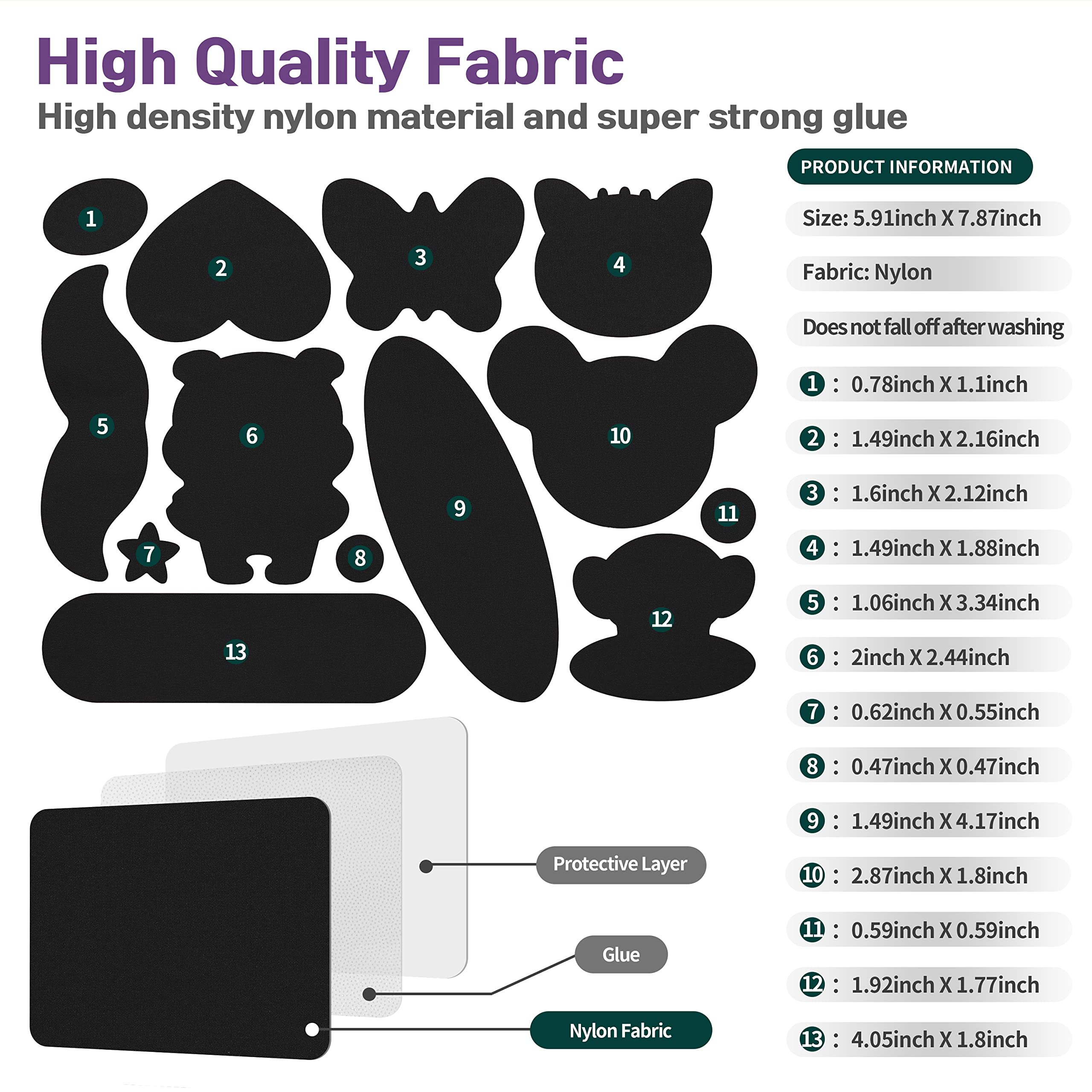 Azobur Nylon Repair Patches - 13-Piece Self-Adhesive Waterproof Fabric Repair Kit for Outdoor Gear - Fixes Down Jackets, Tents, Sleeping Bags - Perfect for Camping, Hiking & Emergency Repairs