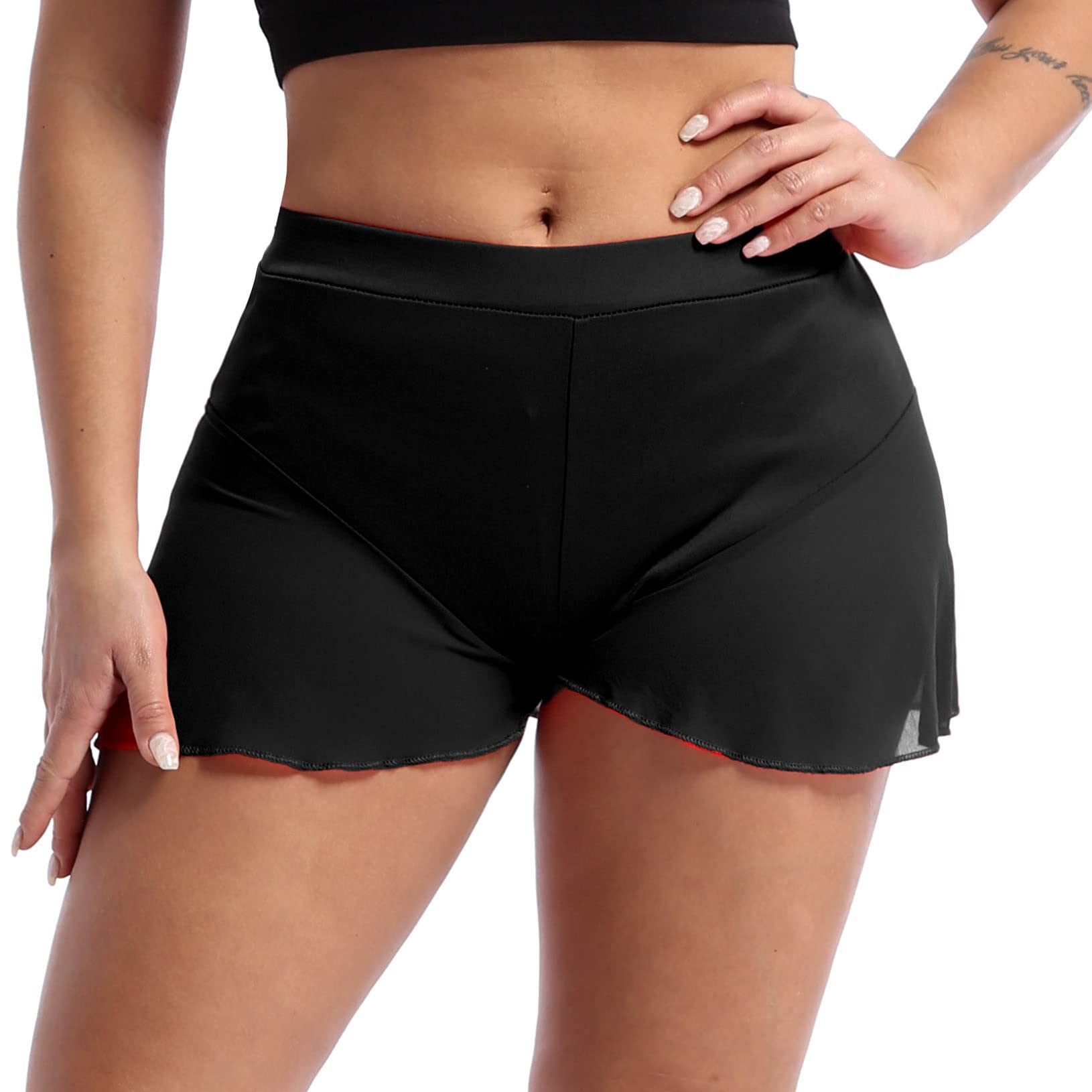 ACSUSS High Waisted Chiffon Dance Shorts for Women - Ruffled Pole Dance Workout Shorts for Yoga, Fitness, and Performance