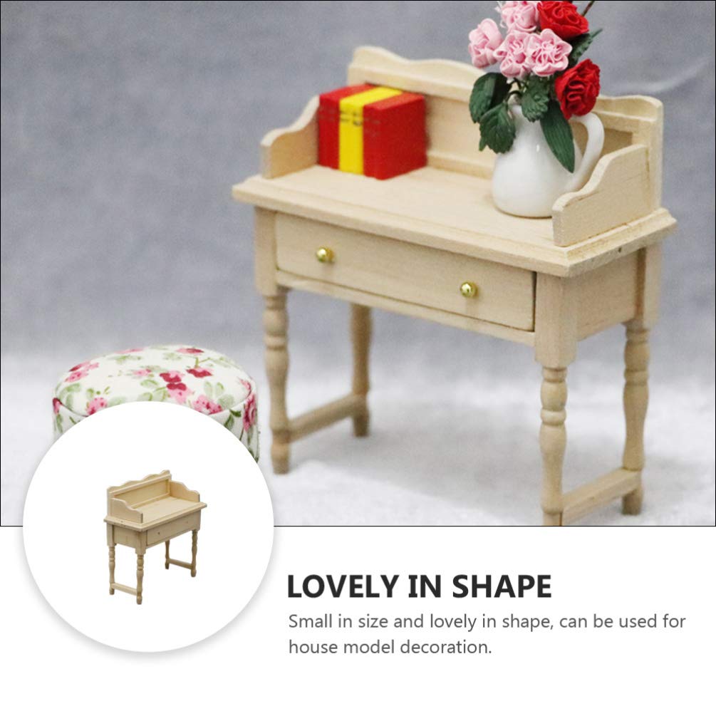 Black Wooden Dollhouse Desk & Vanity Stool - Miniature Kids Furniture for Girls, Model Desk with Mini Chair, Perfect for Dollhouse Decor, Child's Room, and Creative Play Scenes