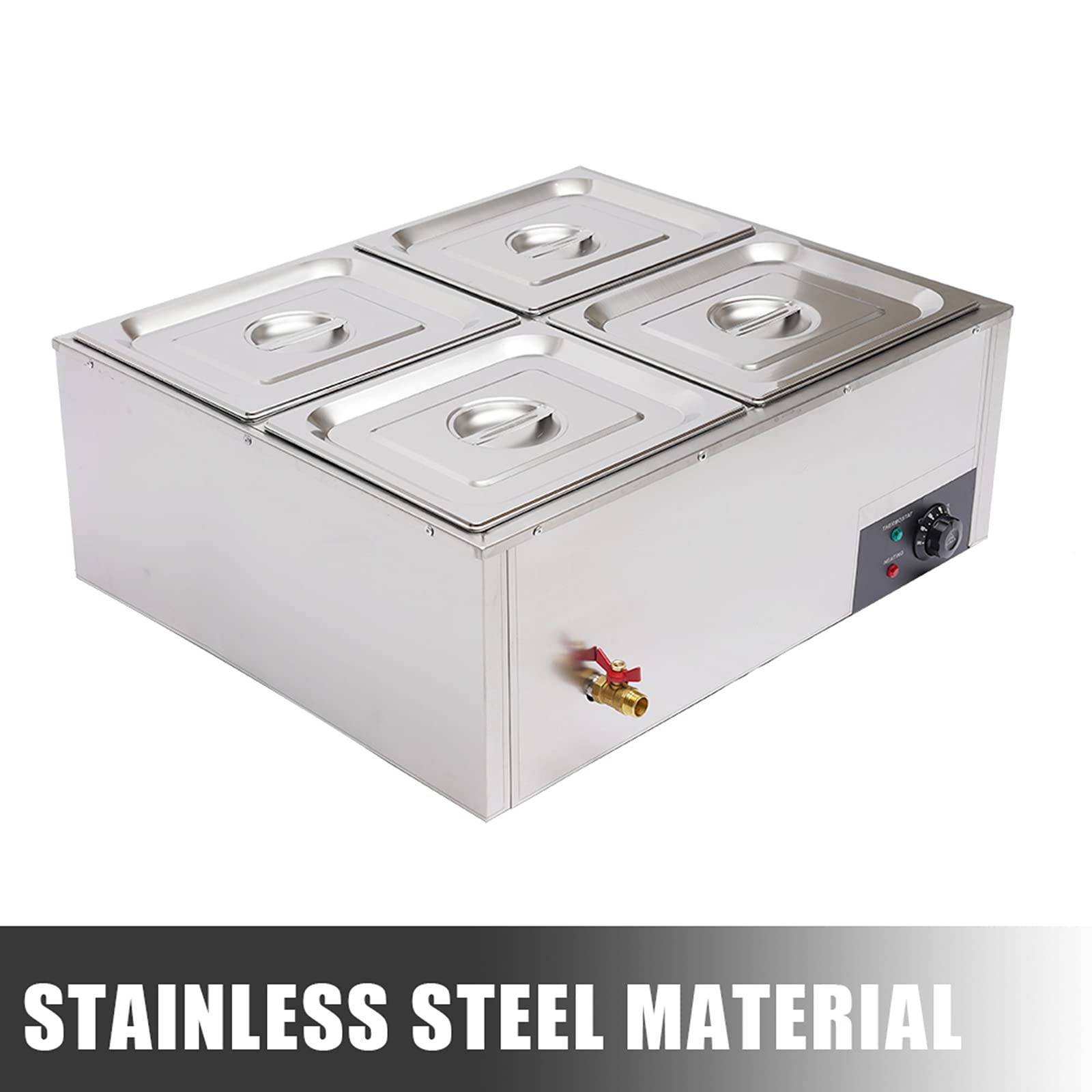 Premium Stainless Steel Commercial Food Warmer - 4-Pot Bain Marie Buffet Warmer with Steam Table | Ideal for Restaurants, Catering & Buffet Service