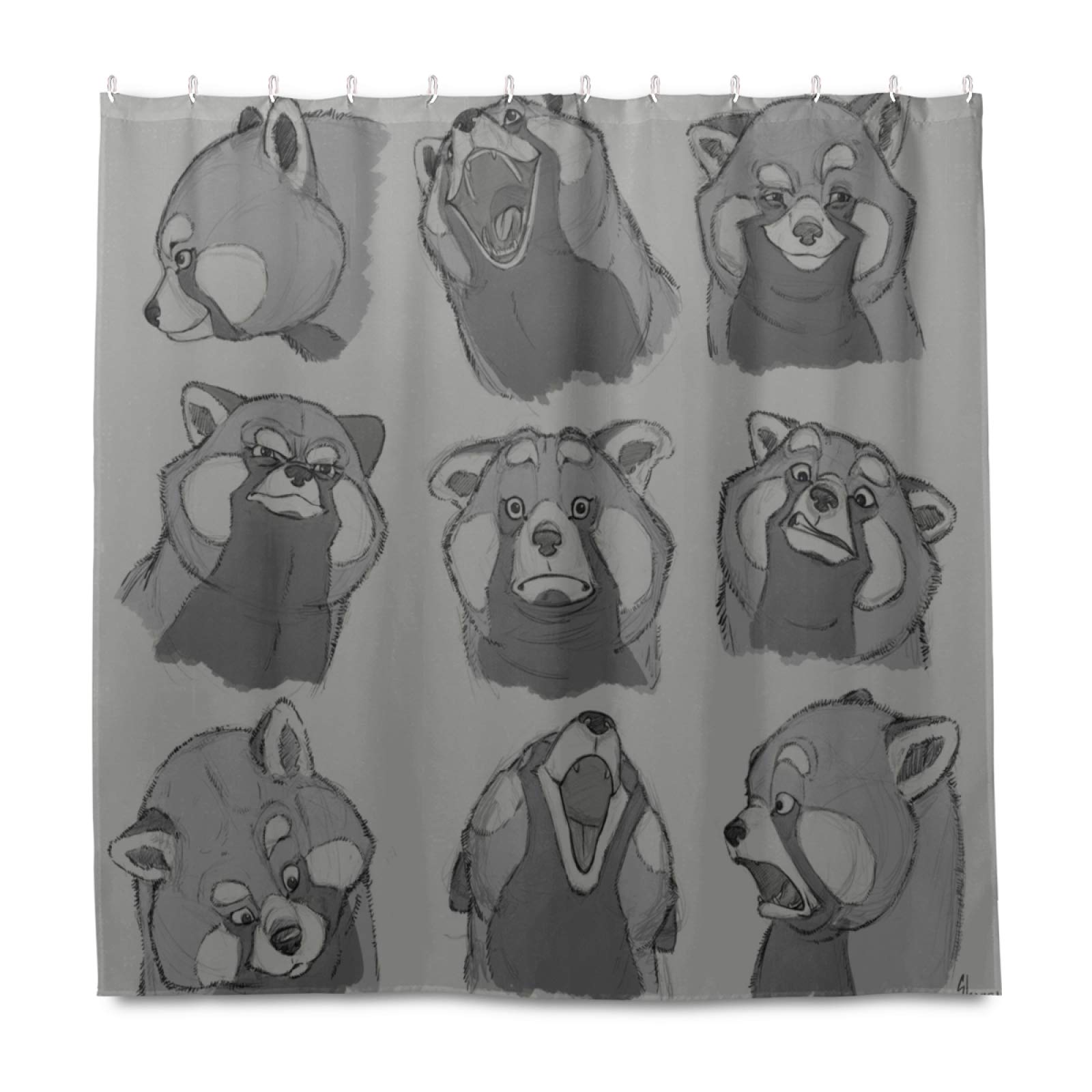 Panda & Raccoon Animal Sketch Shower Curtain - Waterproof Bathroom Curtain with 12 Hooks, Durable Fabric for Bath & Shower - Perfect for Kids' Rooms, Zoo-Themed Bathrooms & Nature-Inspired Home Decor