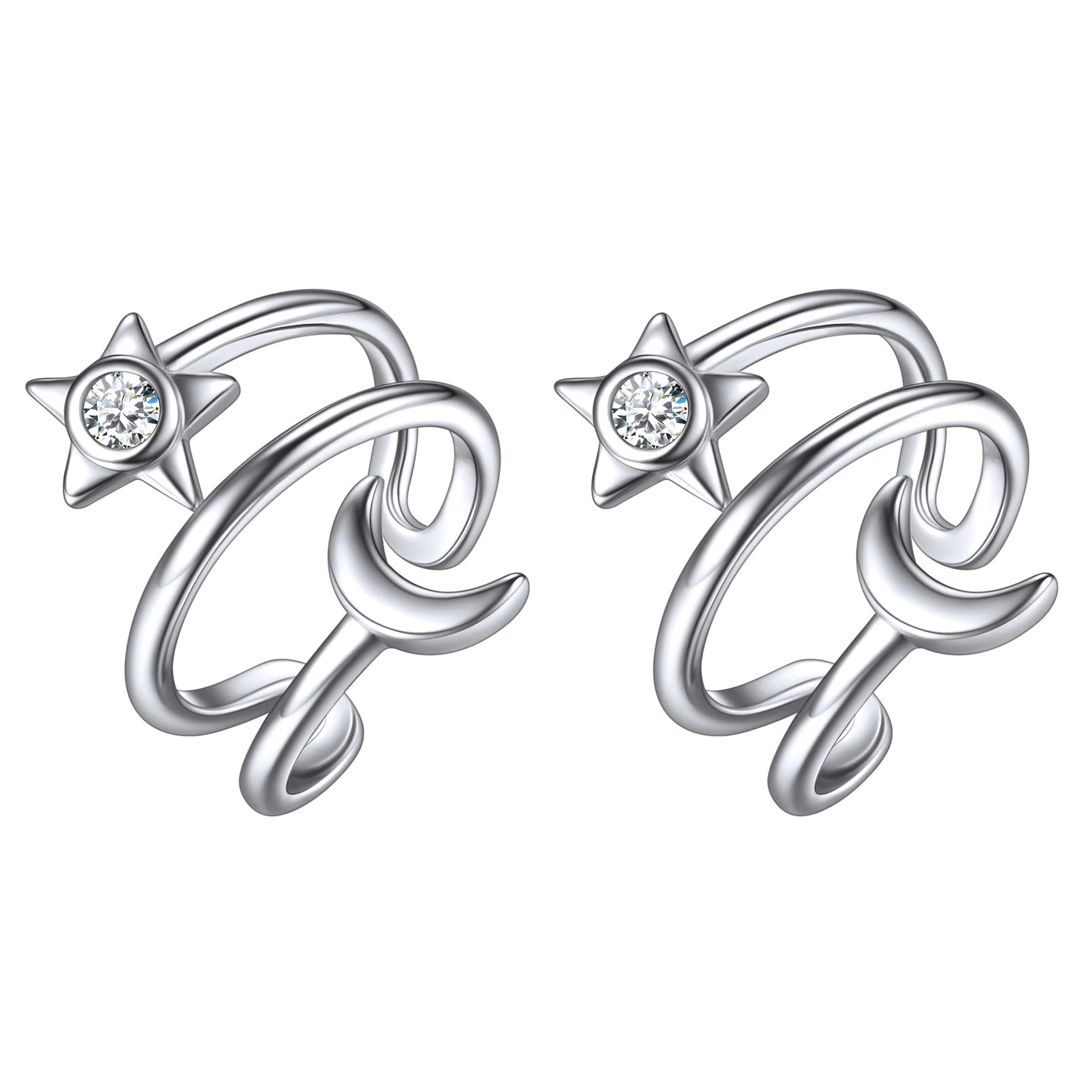 ChicSilver 925 Sterling Silver Non-Piercing Clip-On Ear Cuff | Cartilage Earrings for Women | Hypoallergenic Fashion Jewelry | Perfect for Parties, Weddings & Everyday Wear (Includes Gift Box)