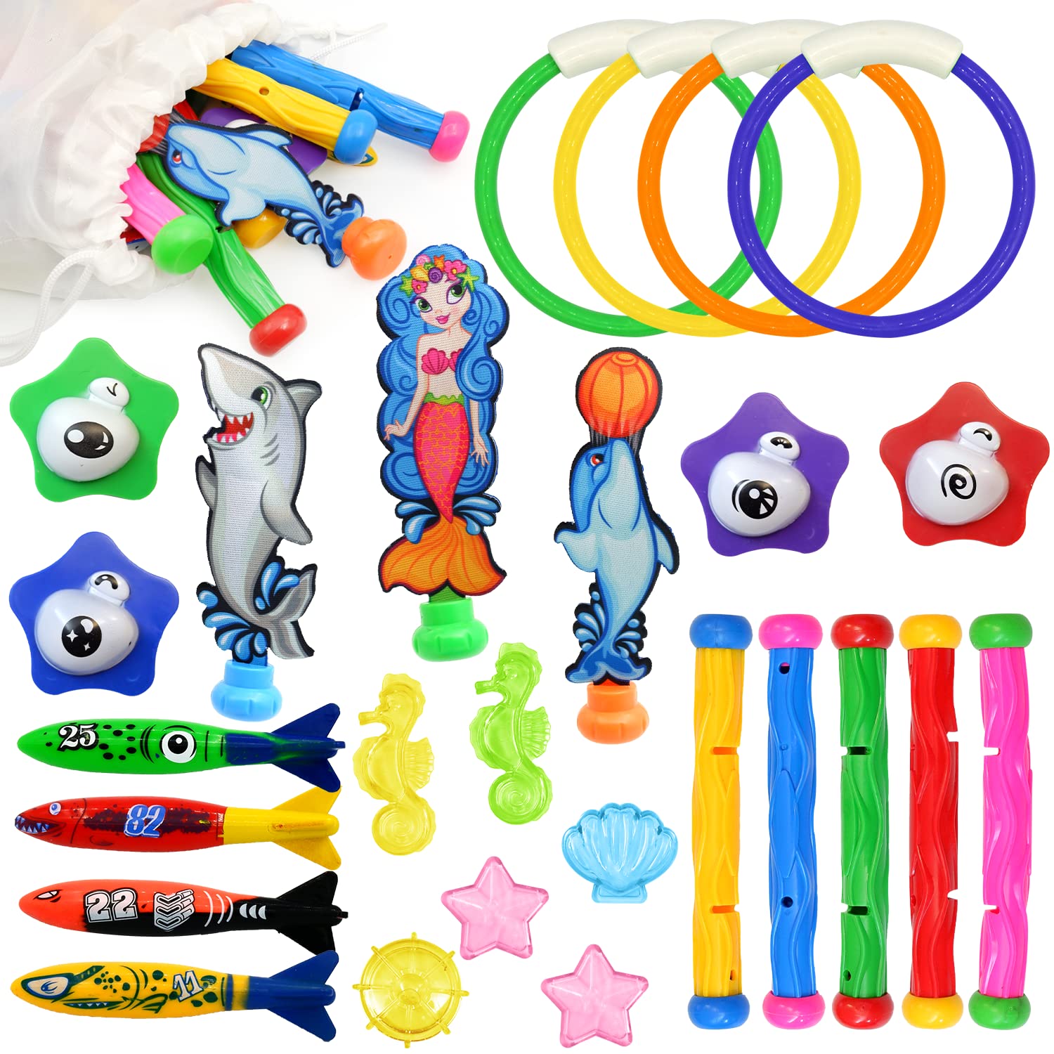 26PCS Kids Swimming Pool Toys Set - Diving Rings, Torpedos & Sea Animals for Ages 3-12 | Water Games for Summer Fun | Perfect for Pool Parties, Beach Vacations & Backyard Water Play