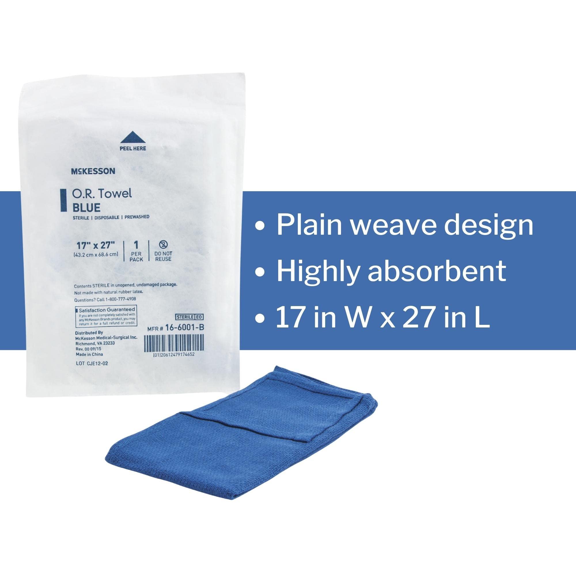 McKesson Sterile Disposable O.R. Towels - Pre-Washed Cotton Plain Weave, Blue, 17