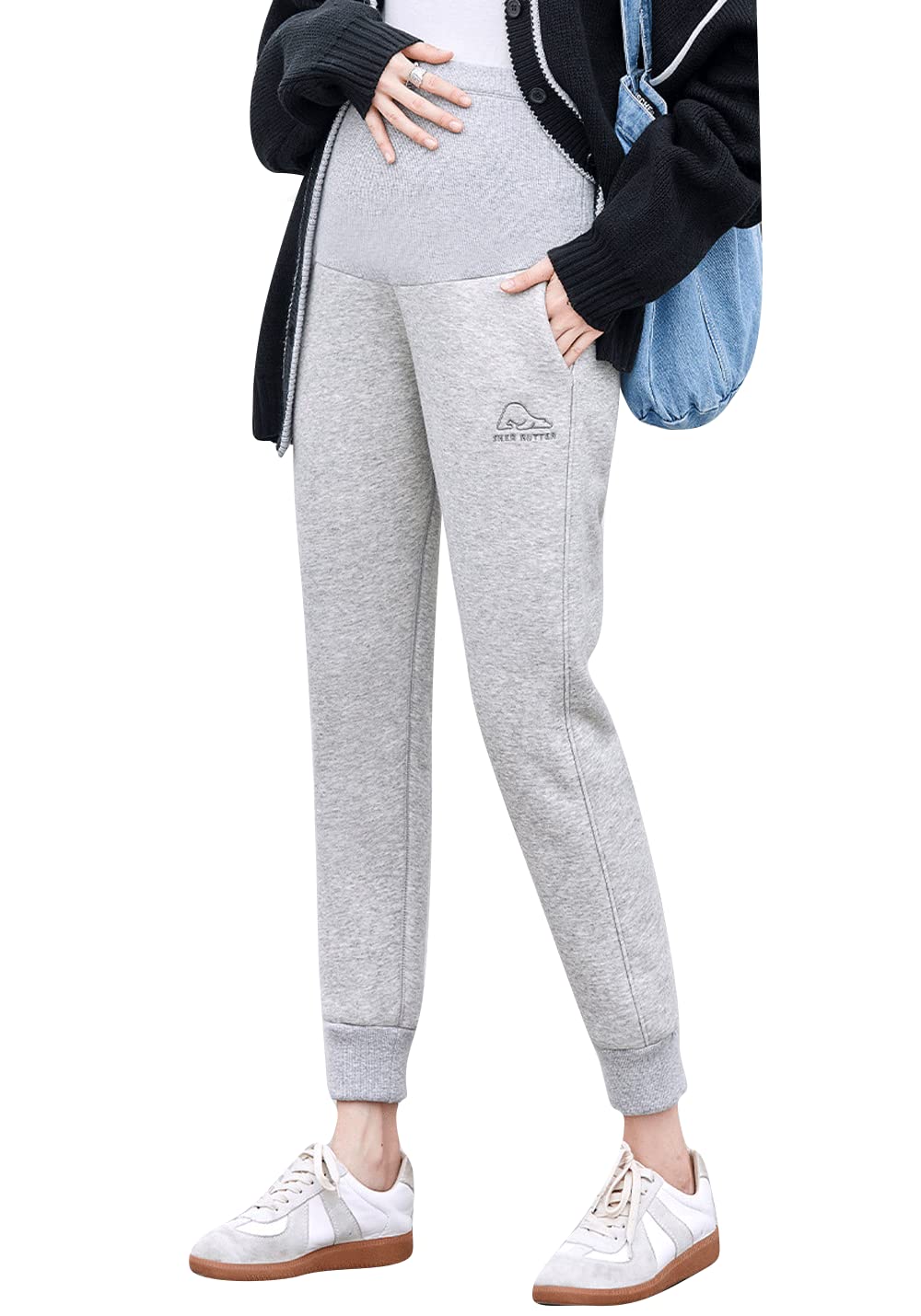 Cozy Maternity Fleece-Lined Sweatpants for Pregnancy - Soft Over Bump Comfort Pants for Expecting Moms - Perfect for Relaxing at Home, Running Errands & Winter Maternity Wear