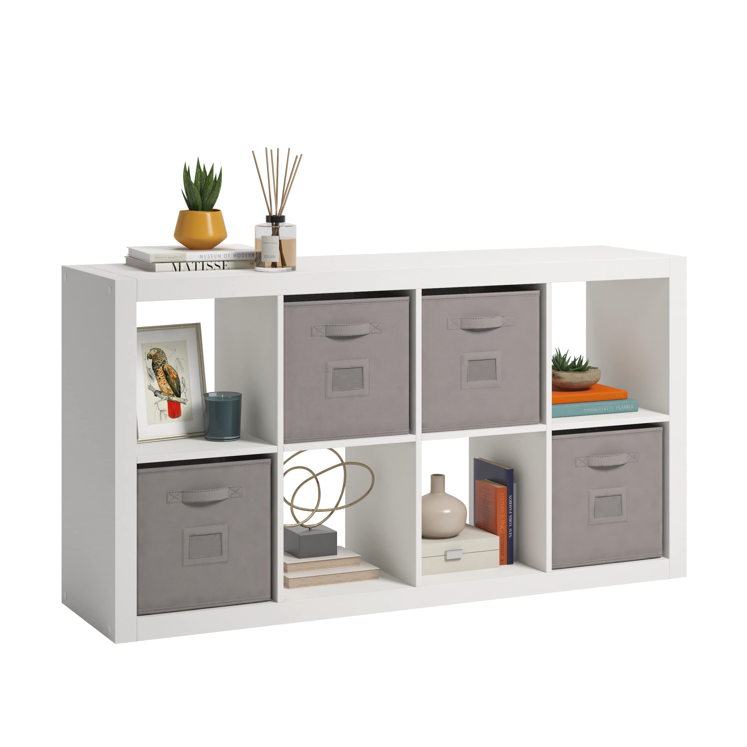 Sauder 8-Cube Storage Organizer with Fabric Bins - White Pantry Cabinet for Home Office, Bedroom & Closet Organization - Space Saving Storage Solution for Toys, Books & Clothes