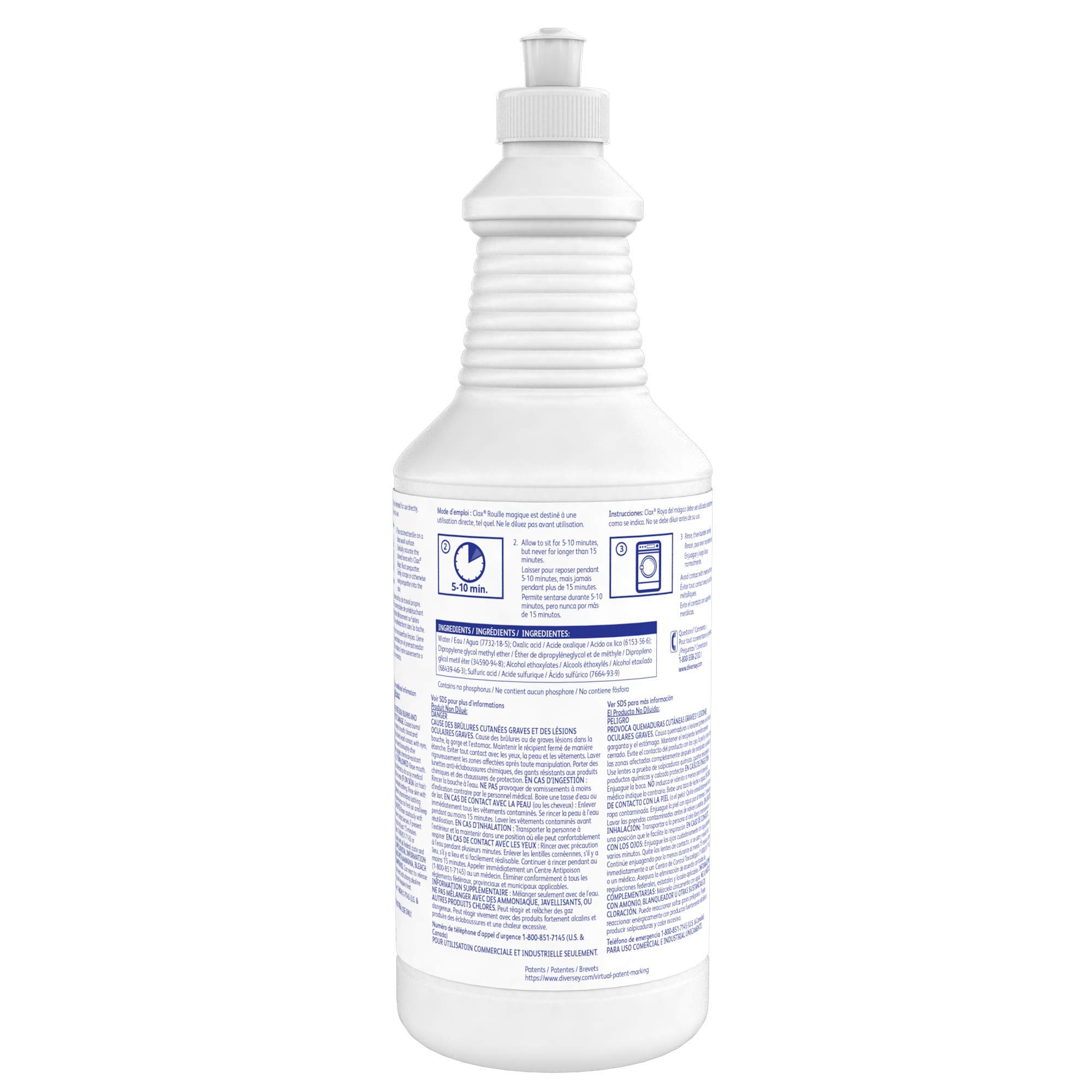 Diversey Clax Magic Rust Commercial Fabric Spot Remover - Removes Tough Iron & Rust Stains, Ready-to-Use Squeeze Bottle, 32-Ounce (Pack of 6) - Ideal for Laundry, Upholstery & Industrial Use