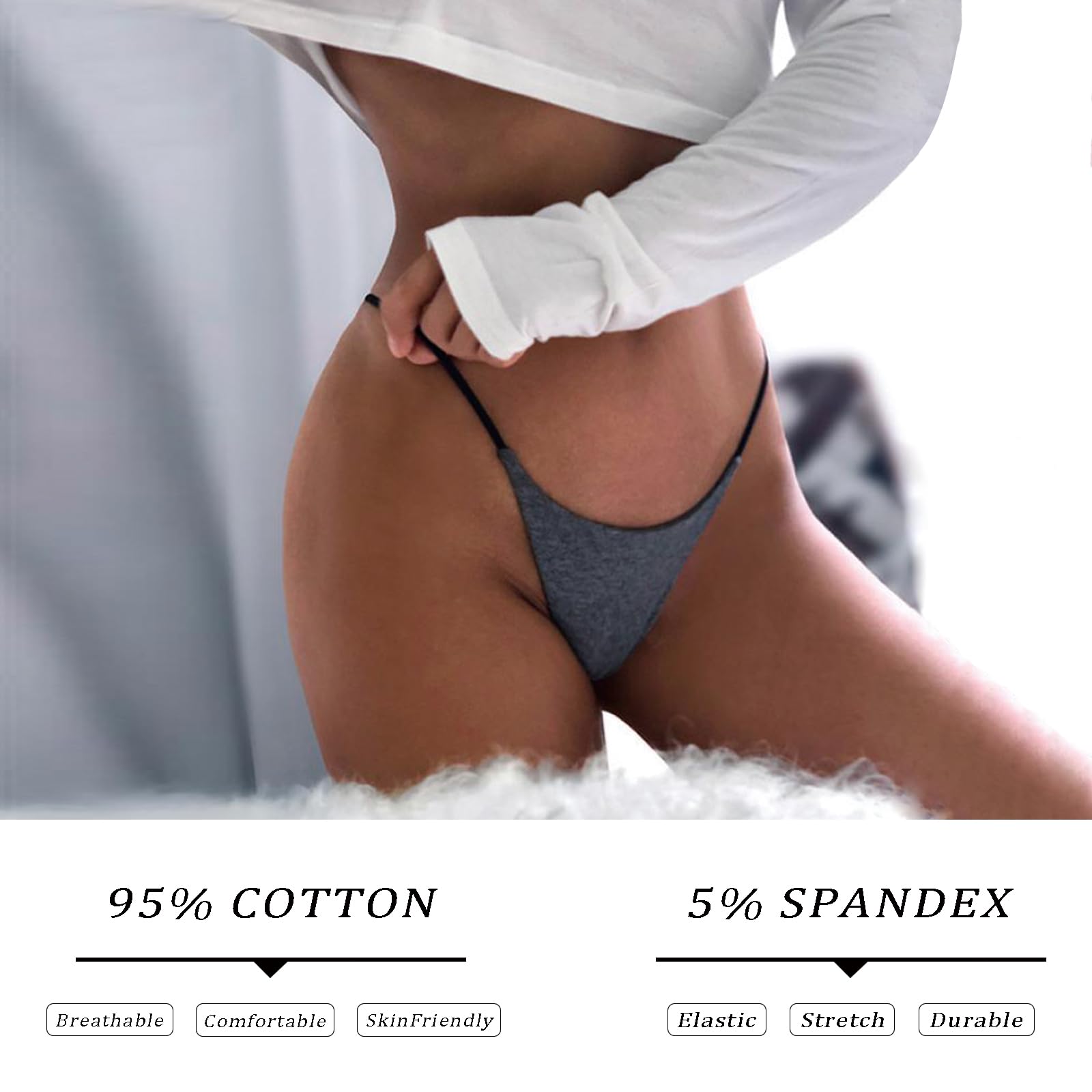 Sexy Women's G-String Thongs 5 Pack - Low Rise Hipster Panties, Breathable Stretch T-Back Underwear (S-XL) for Date Night, Lingerie Collection & Everyday Comfort