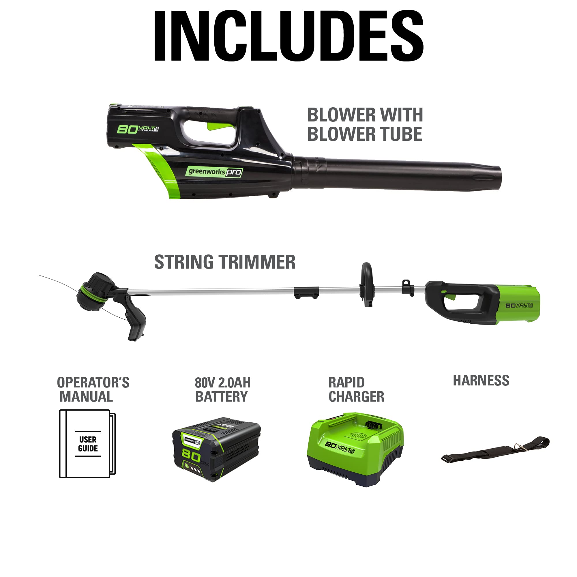 Greenworks Pro 80V Cordless Brushless String Trimmer & Leaf Blower Combo Kit with 2Ah Battery & Charger - STBA80L210 - Perfect for Lawn Care, Yard Maintenance & Landscaping