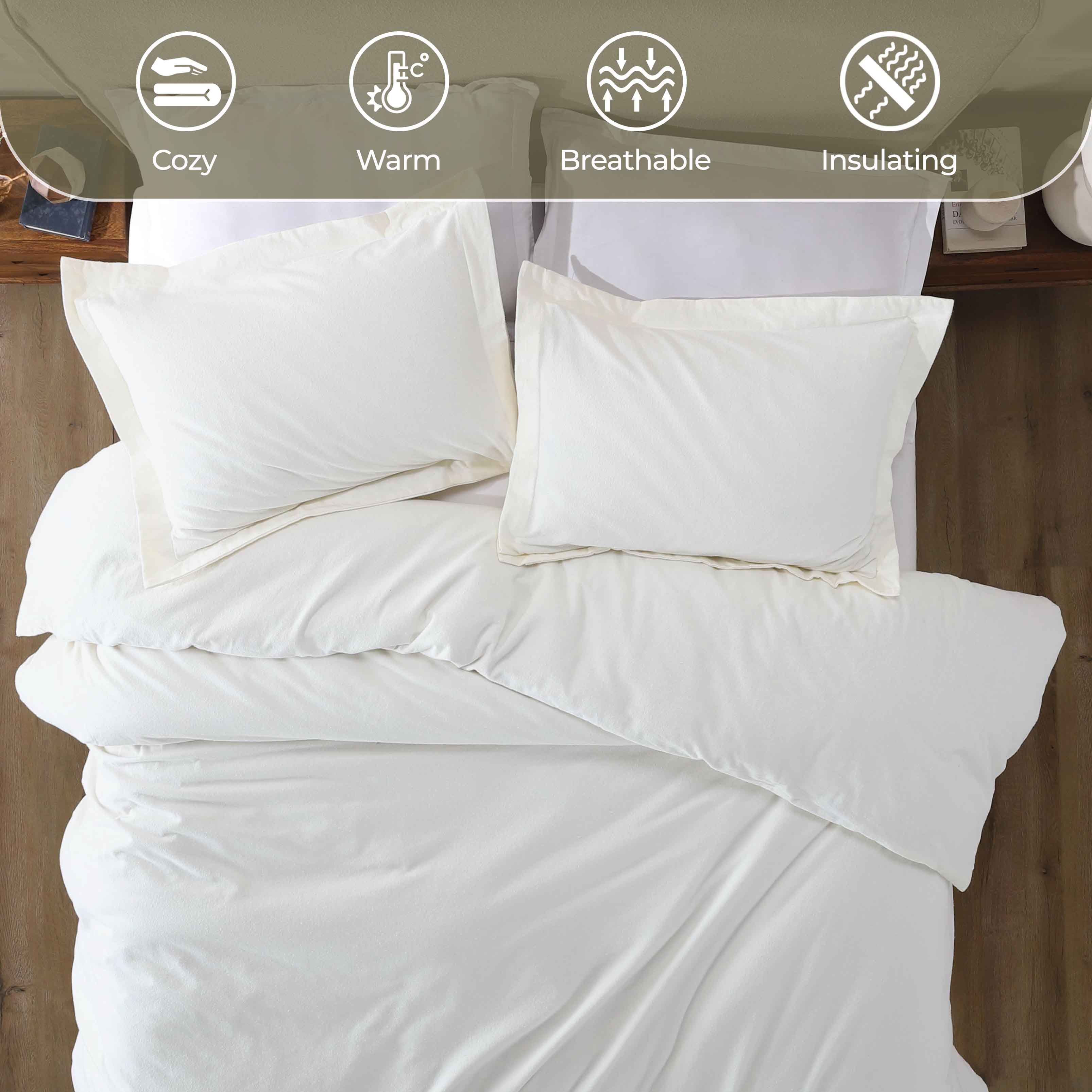 Premium Rome Flannel Cotton Solid Brushed Duvet Cover Set - Soft & Cozy Queen/King Size Bedding for Winter - Perfect for Cold Weather & Cozy Bedroom Decor