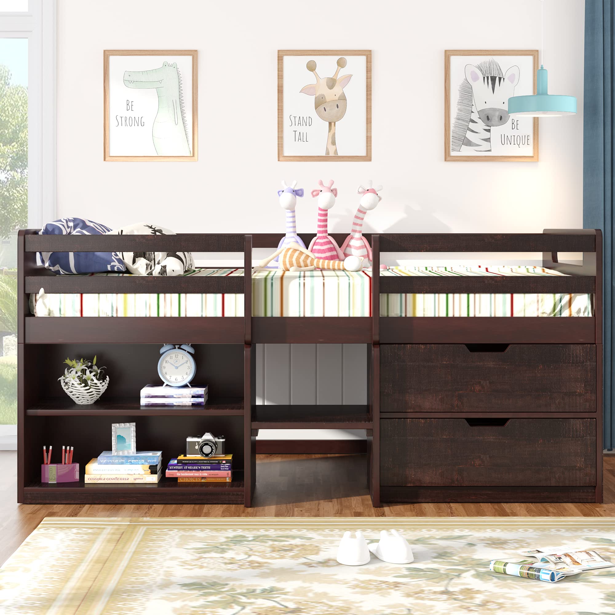 Twin Pine Loft Bed with Storage & Drawers for Kids Teens - Perfect for Bedroom & Dorm