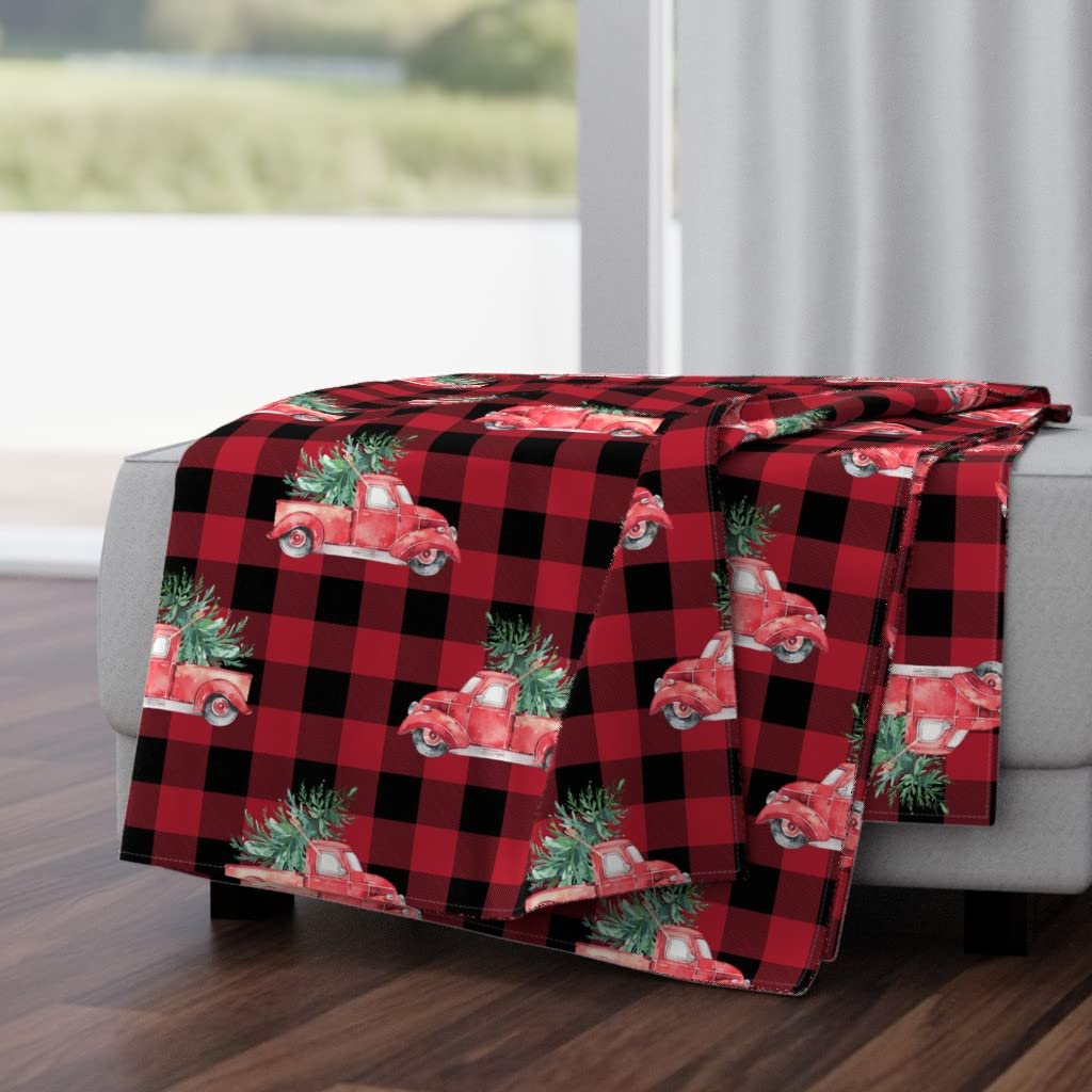 Luxe Velvet Throw Blanket 50x70 Inches - Vintage Christmas Trucks Buffalo Check Watercolor Design | Gender Neutral Holiday Blanket for Sofa, Bed & Home Decor | Cozy Winter Gift for Christmas