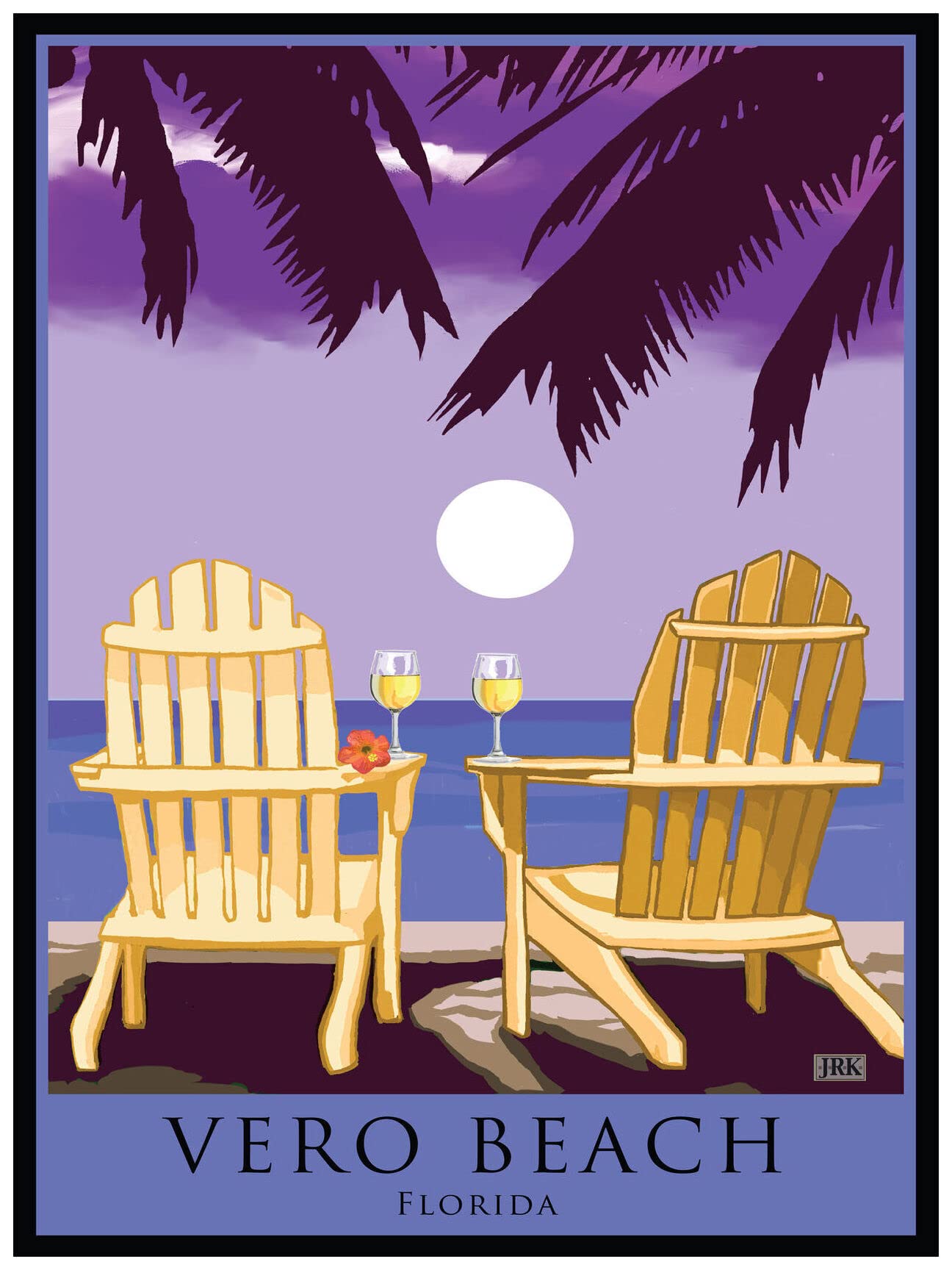Vero Beach Florida Adirondack Chairs Palms White Wine Giclee Art Print Poster - 18