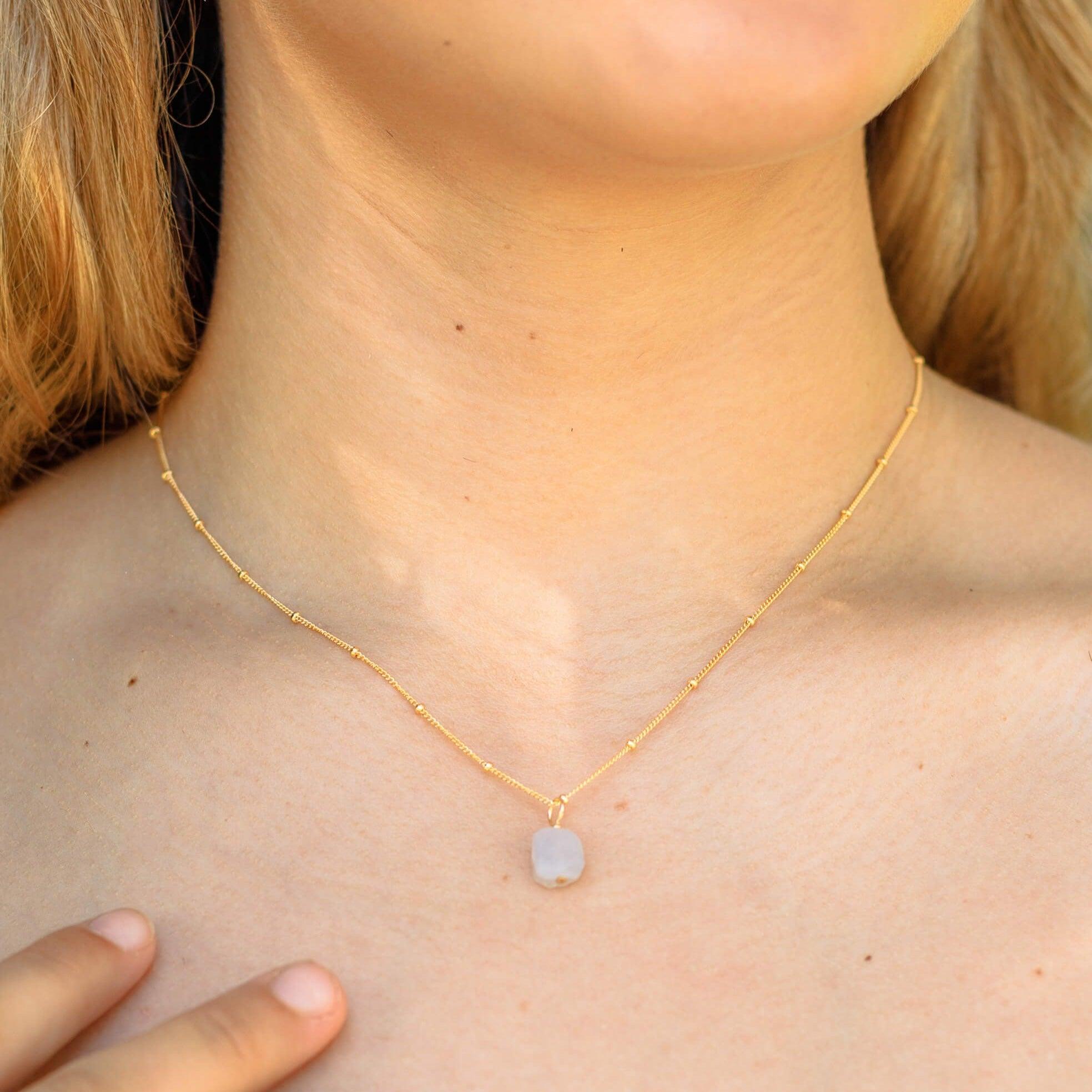 Tiny Raw Blue Lace Agate Pendant Necklace - Natural Stone Jewelry for Women - Perfect for Boho Style, Meditation & Everyday Wear