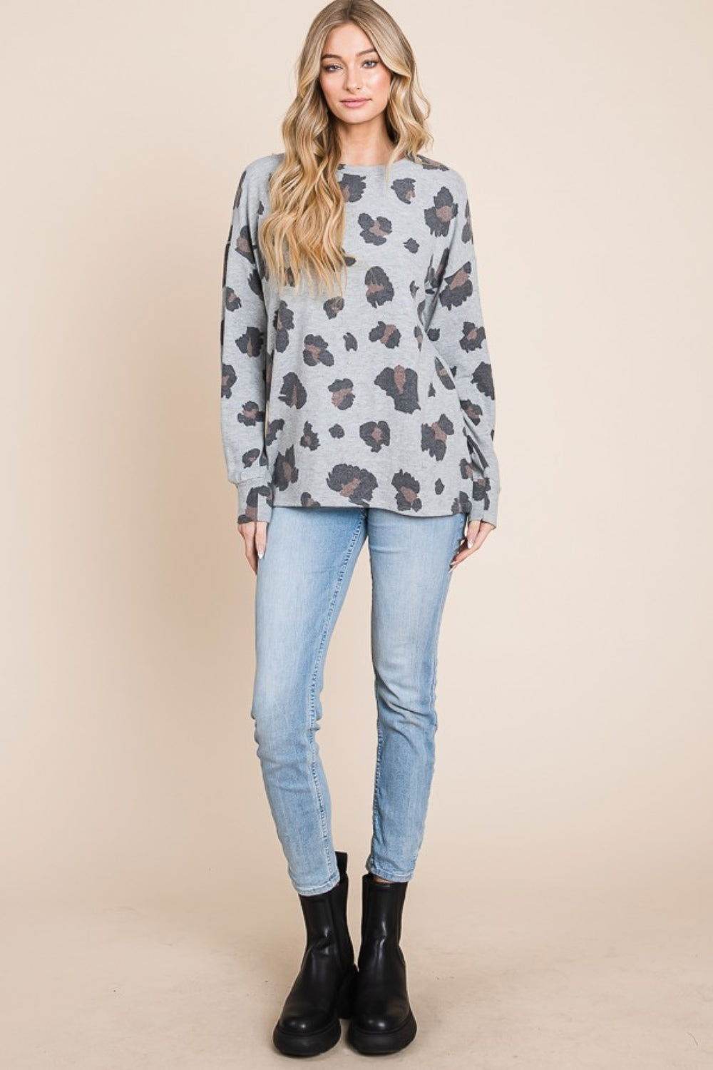 BOMBOM Women's Leopard Print Drop Shoulder T-Shirt - Casual Loose Fit Tee for Streetwear, Outfits & Everyday Wear