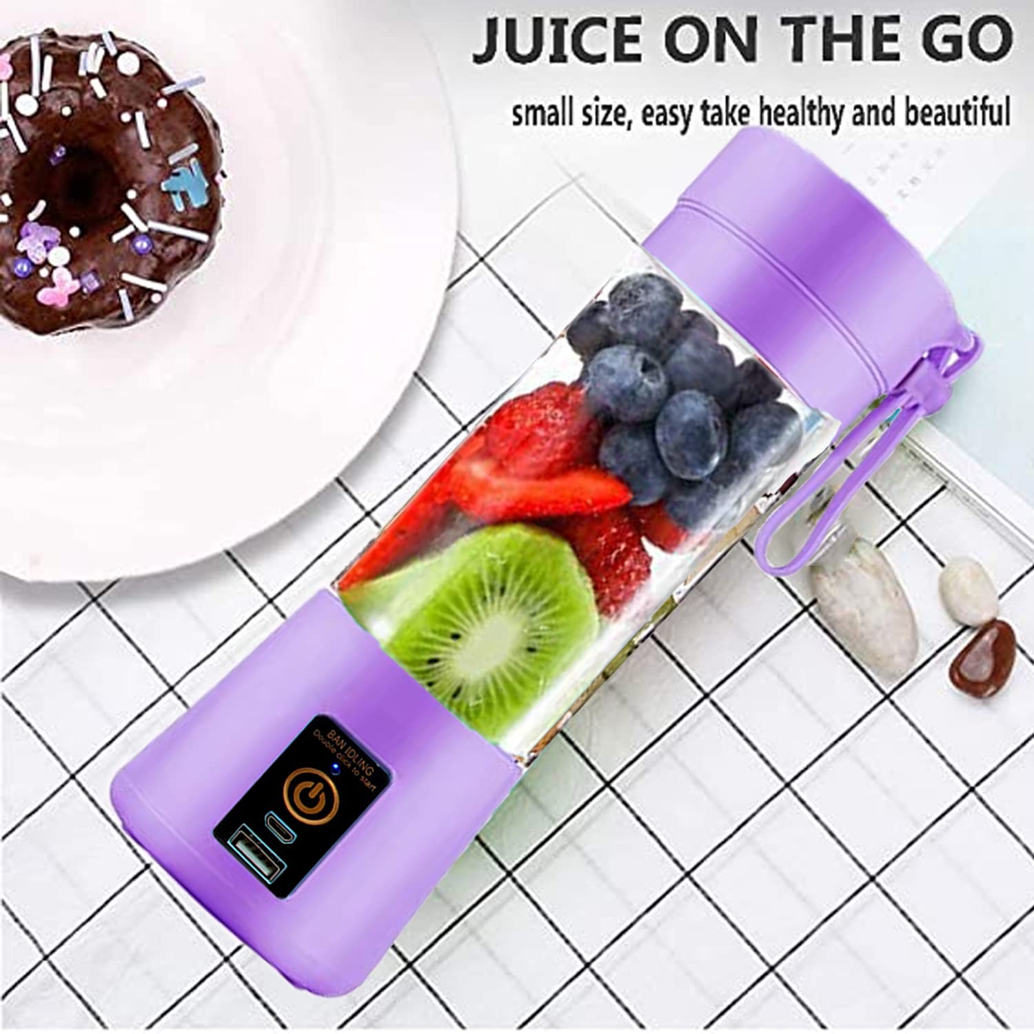 Portable USB Rechargeable Blender - 13oz Mini Personal Blender for Smoothies, Milkshakes, Juicing & Fresh Drinks - 6 Blade Powerful Blending - Perfect for Travel, Gym, Office & Home Use