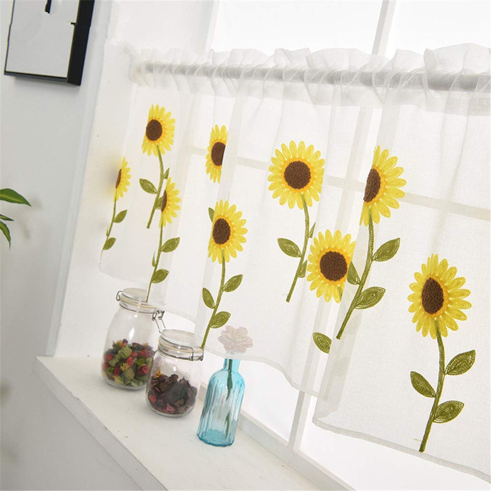 Sunflower Embroidered Voile Sheer Valance Curtain - 39
