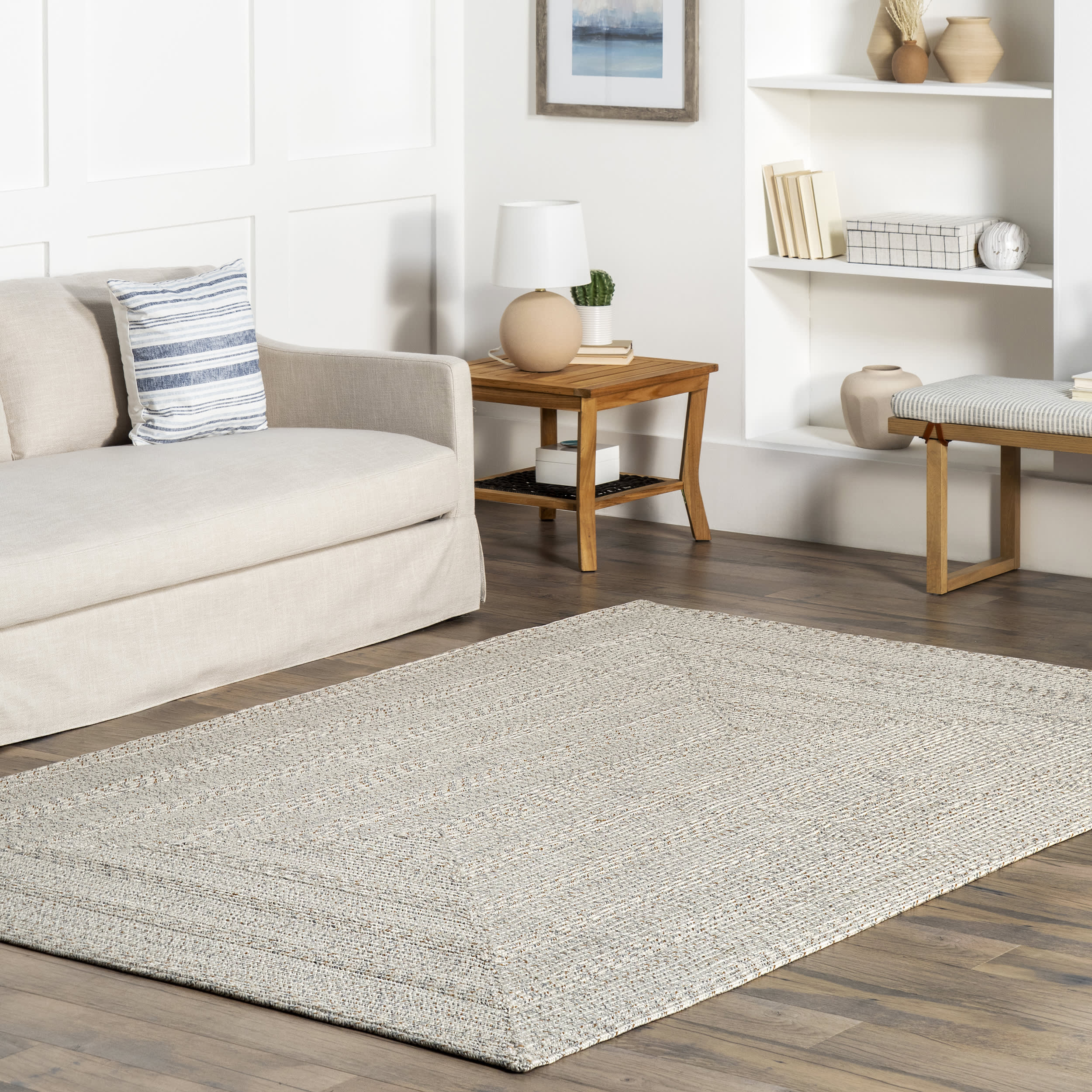 Braided Textured Indoor Outdoor Area Rug - Soft Ivory Boho Chic Decor for Living Room, Bedroom, Patio & Porch