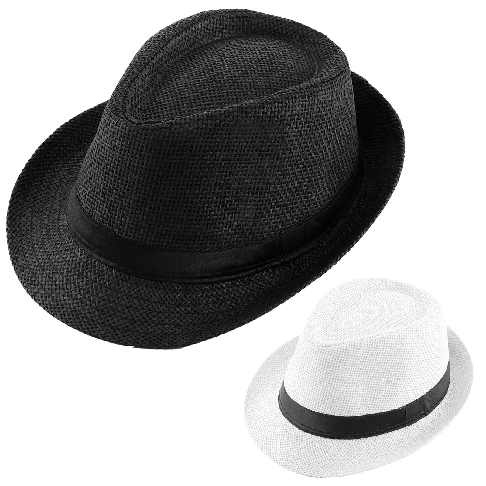 2 Pack Straw Fedora Hats for Men & Women - Breathable Short Brim Summer Beach Hat, Lightweight Panama Sun Hat for Outdoor, Travel, Vacation & Pool Party