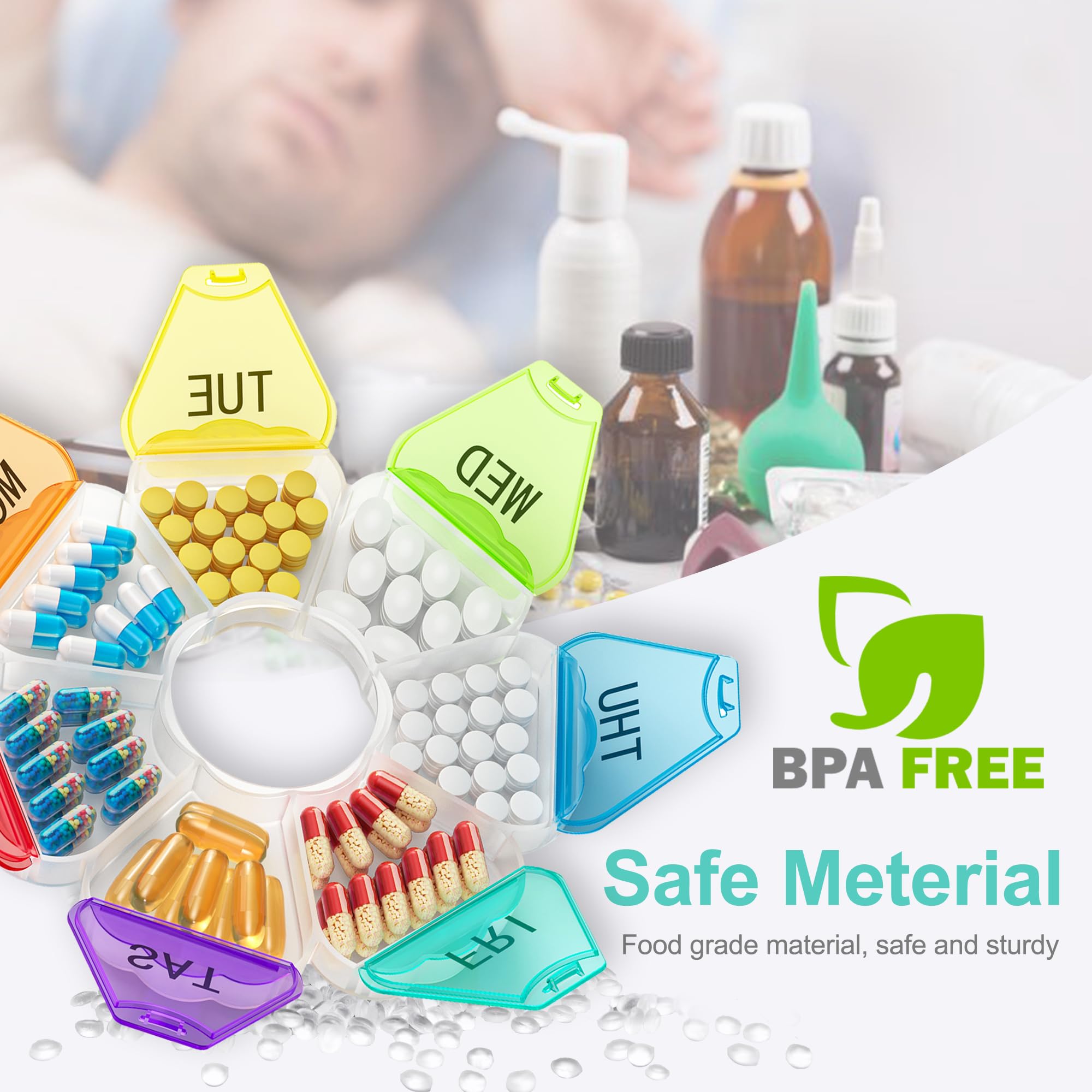 7-Day Weekly Pill Organizer with Large Compartments - Travel-Friendly Daily Medication Box for Pills, Vitamins & Supplements (Rainbow Color) | Perfect for Home, Office & Travel Use