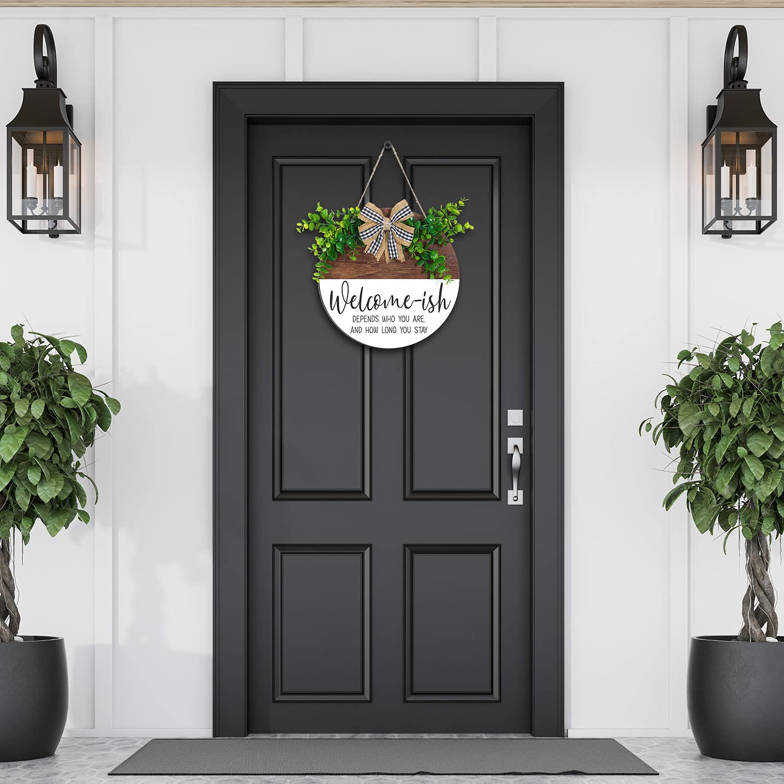 Funny Welcome Sign for Front Door - Rustic Wooden Plaque with Wreath Hanger, Farmhouse Porch Decor, 12 x 12 Inch Round Wall Art - Perfect for Home Entryway, Housewarming Gifts & Farmhouse Style Decorations