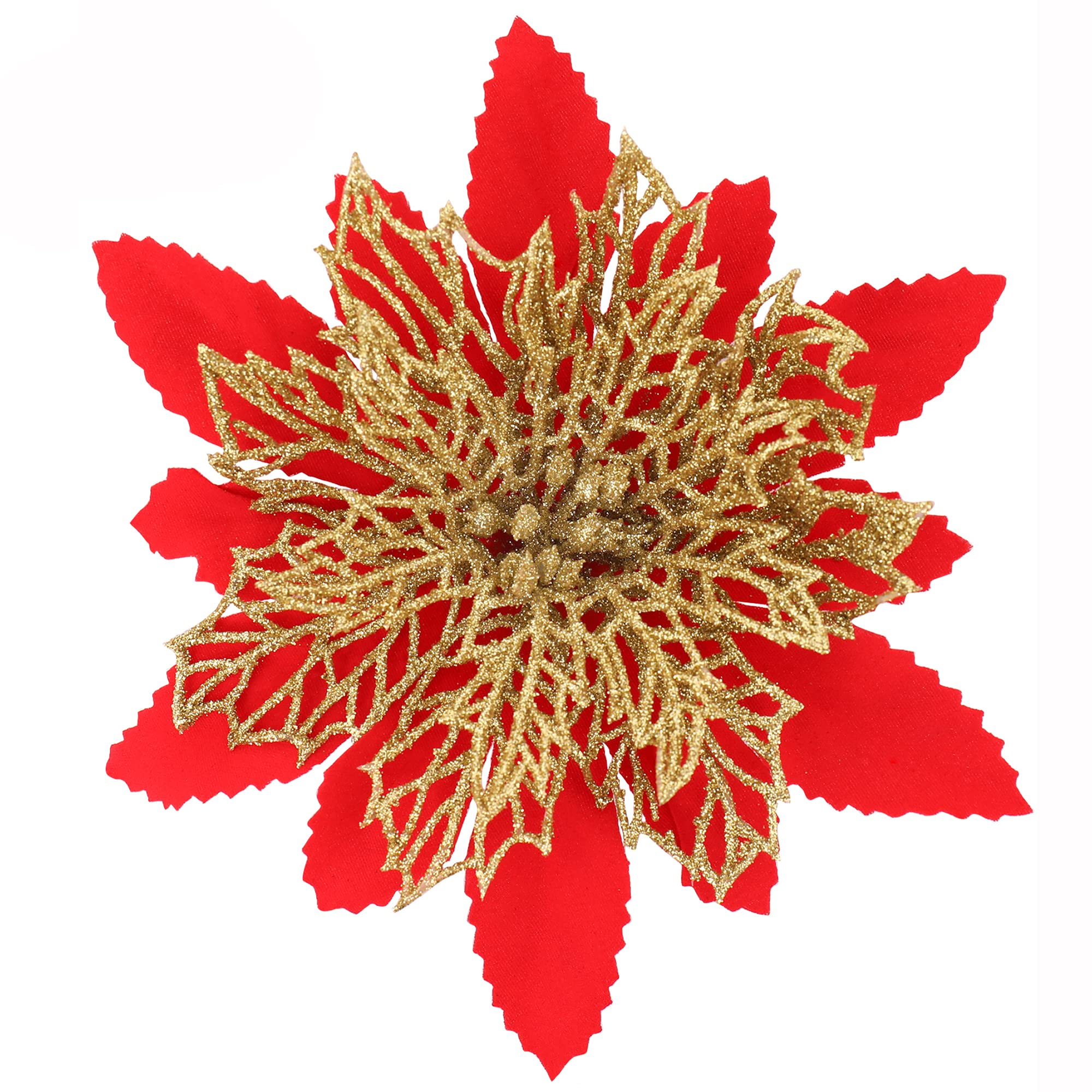 12Pcs Red Poinsettia Flowers for Christmas Tree & Wreath Decor