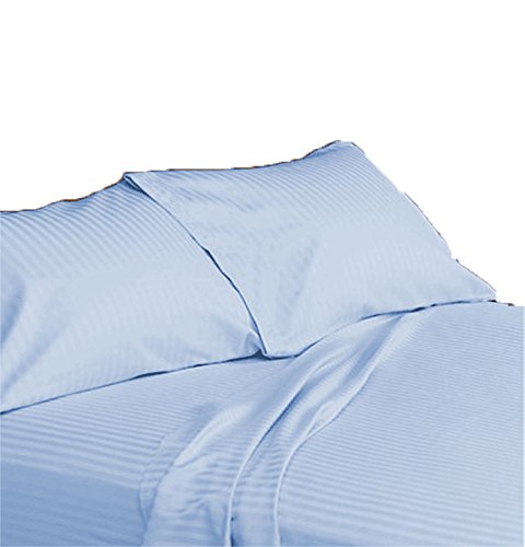 Premium 100% Egyptian Cotton 400 Thread Count Deep Pocket Sheet Set - Full XXL Size, Light Blue Stripe | Luxury Bedding for Comfortable Sleep & Hotel-Style Home Decor