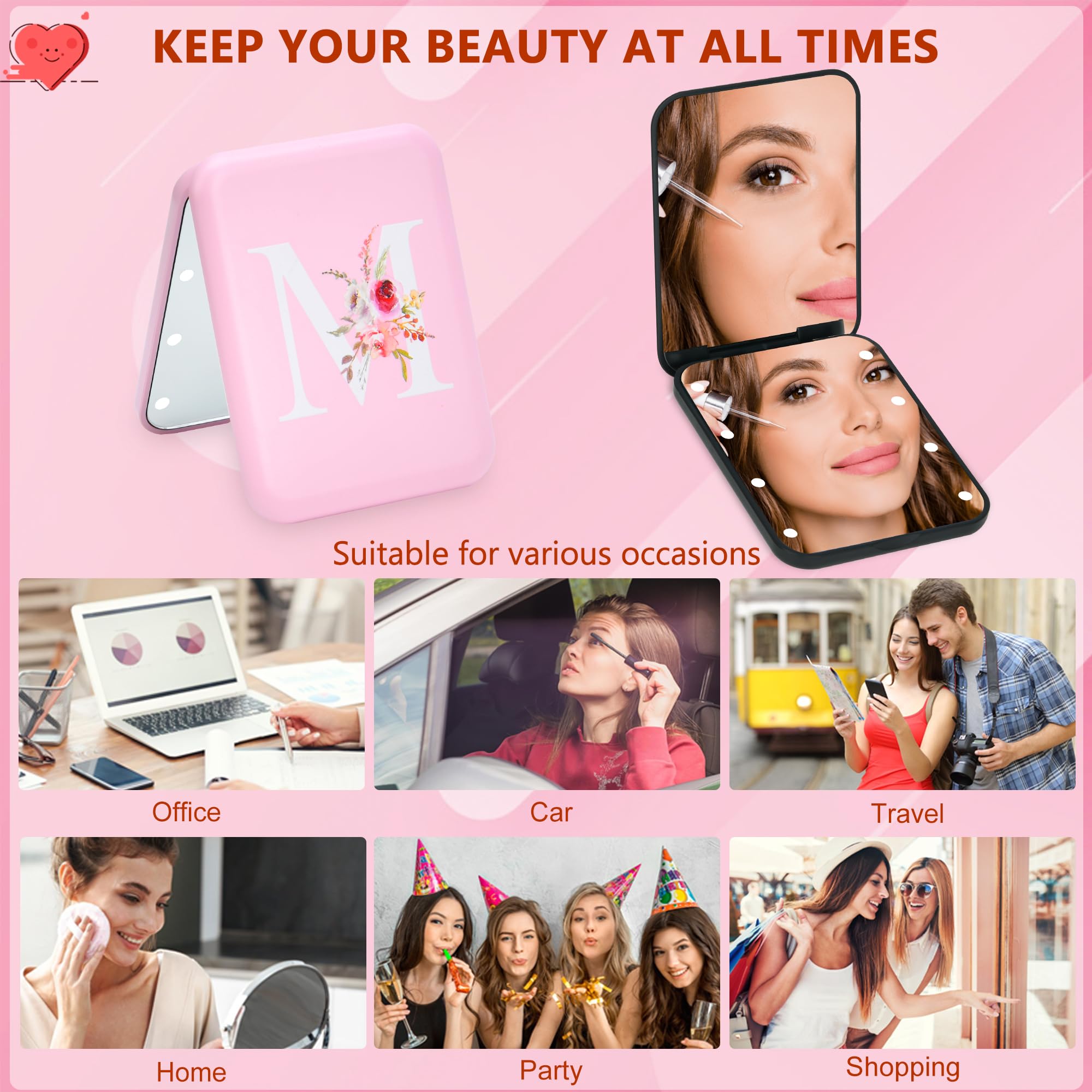 Personalized LED Compact Mirror with Light - 1X/3X Magnifying Travel Mirror for Makeup & Purse