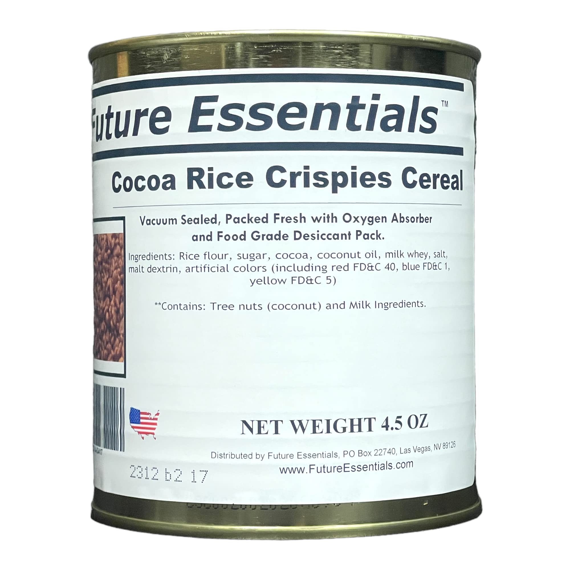 Future Essentials Canned Cocoa Rice Crispies Cereal - Crunchy Chocolate Breakfast Cereal for Kids & Adults - Perfect for Morning Meals, Snacks & Baking Recipes