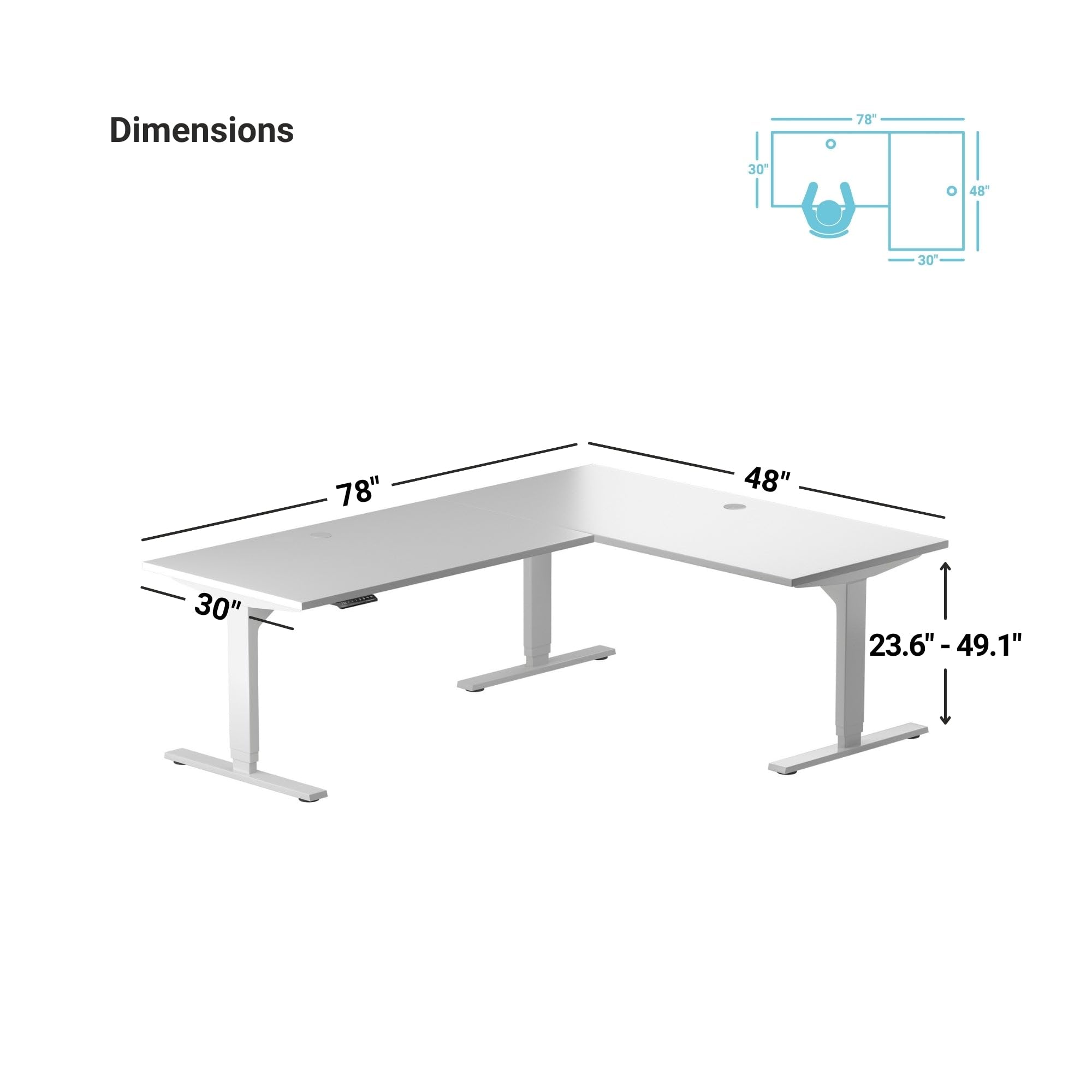 Electric Height Adjustable L-Shaped Standing Desk 78