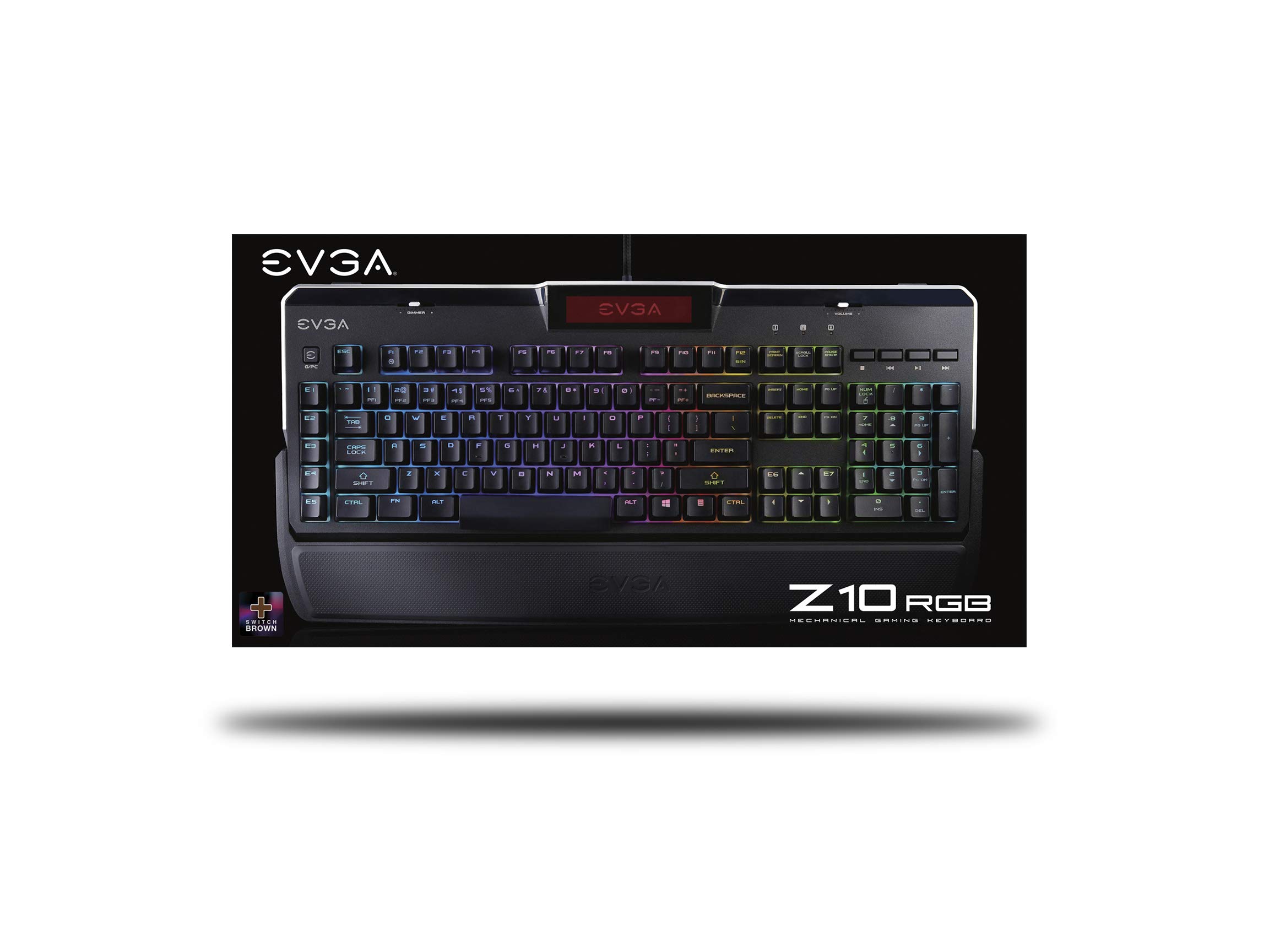 EVGA Z10 RGB Mechanical Gaming Keyboard - Brown Switches, Customizable RGB Backlight, Onboard LCD Display & Macro Keys for PC Gaming, Streaming & Esports