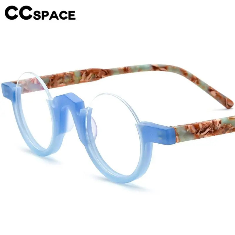 CCspace Unisex Semi-Rim Round Acetate Eyeglasses 56887 - Lightweight & Durable Frame for Men & Women - Perfect for Reading, Working & Daily Wear