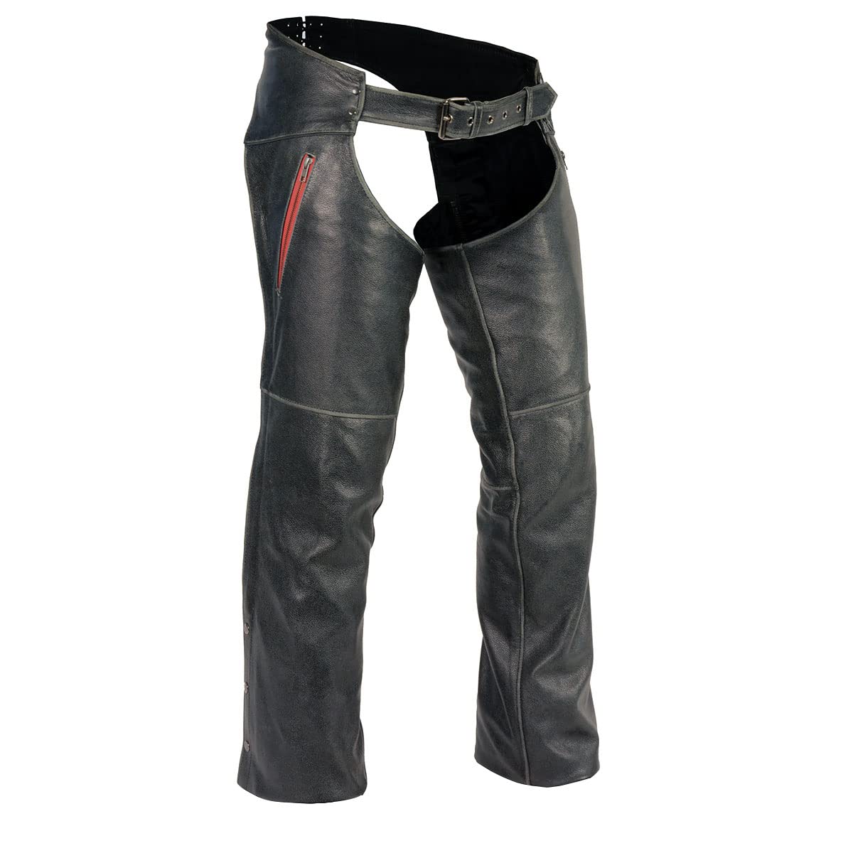 Milwaukee MLM5535 Vintage Grey Slate Leather Chaps for Men - Stylish Biker Gear with Color Accent Zippers | Perfect for Motorcycle Riding, Outdoor Adventures & Biker Events