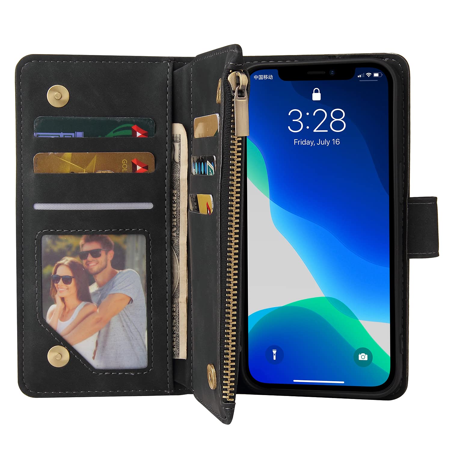 Premium iPhone 13 Pro Wallet Case with Tempered Glass Screen Protector & Card Holder - 6.1 inch Flip Cover for iPhone 13 Pro 5G (Black) - Stylish Protective Phone Case for Men & Women - Perfect for Daily Use, Travel, and Business Meetings