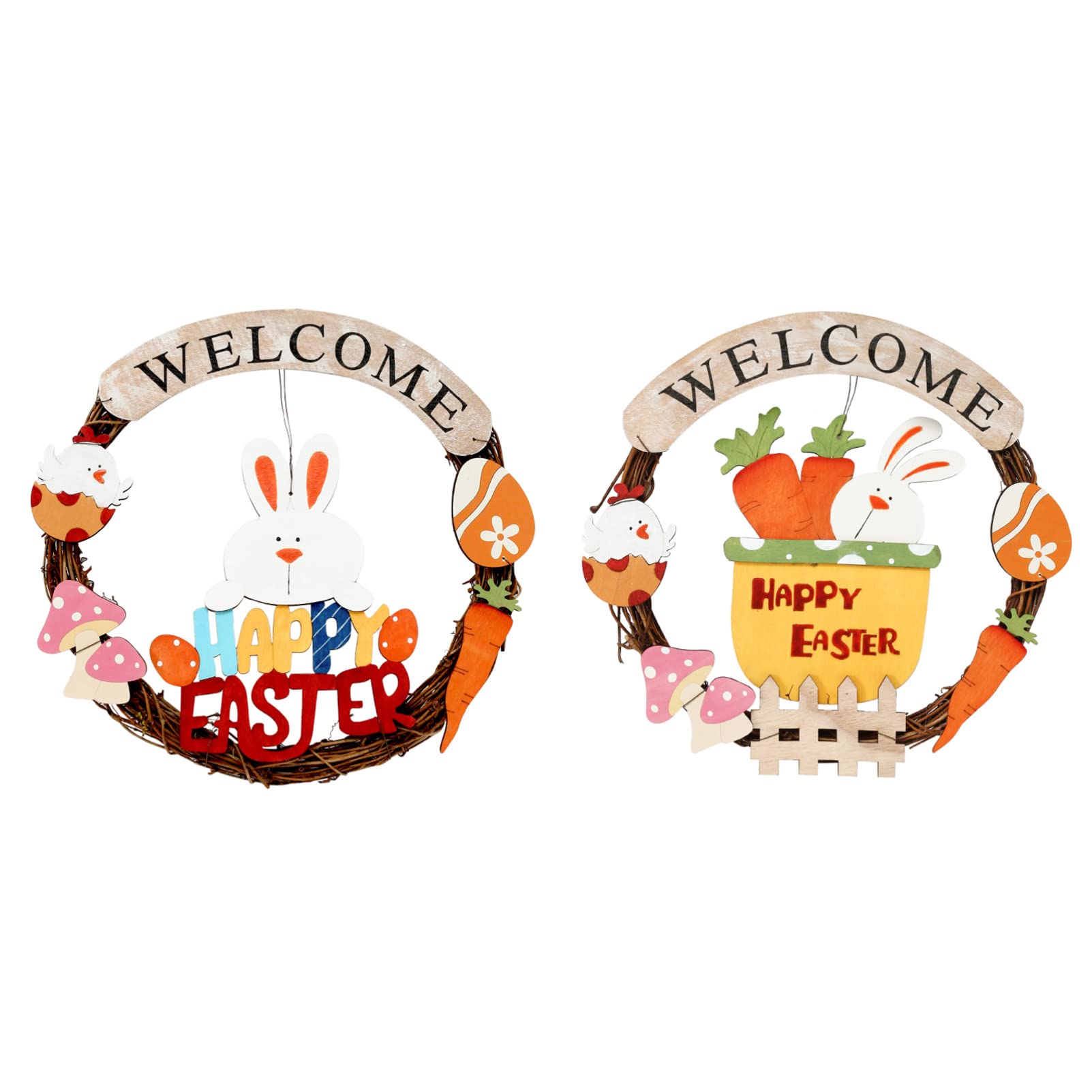 ABOOFAN 2Pcs Happy Easter Wooden Door Signs - Bunny & Carrots Farmhouse Decor, Easter Hanging Plaques for Front Door, Spring Home Decoration - Perfect for Easter Party, Church Events & Spring Home Decor