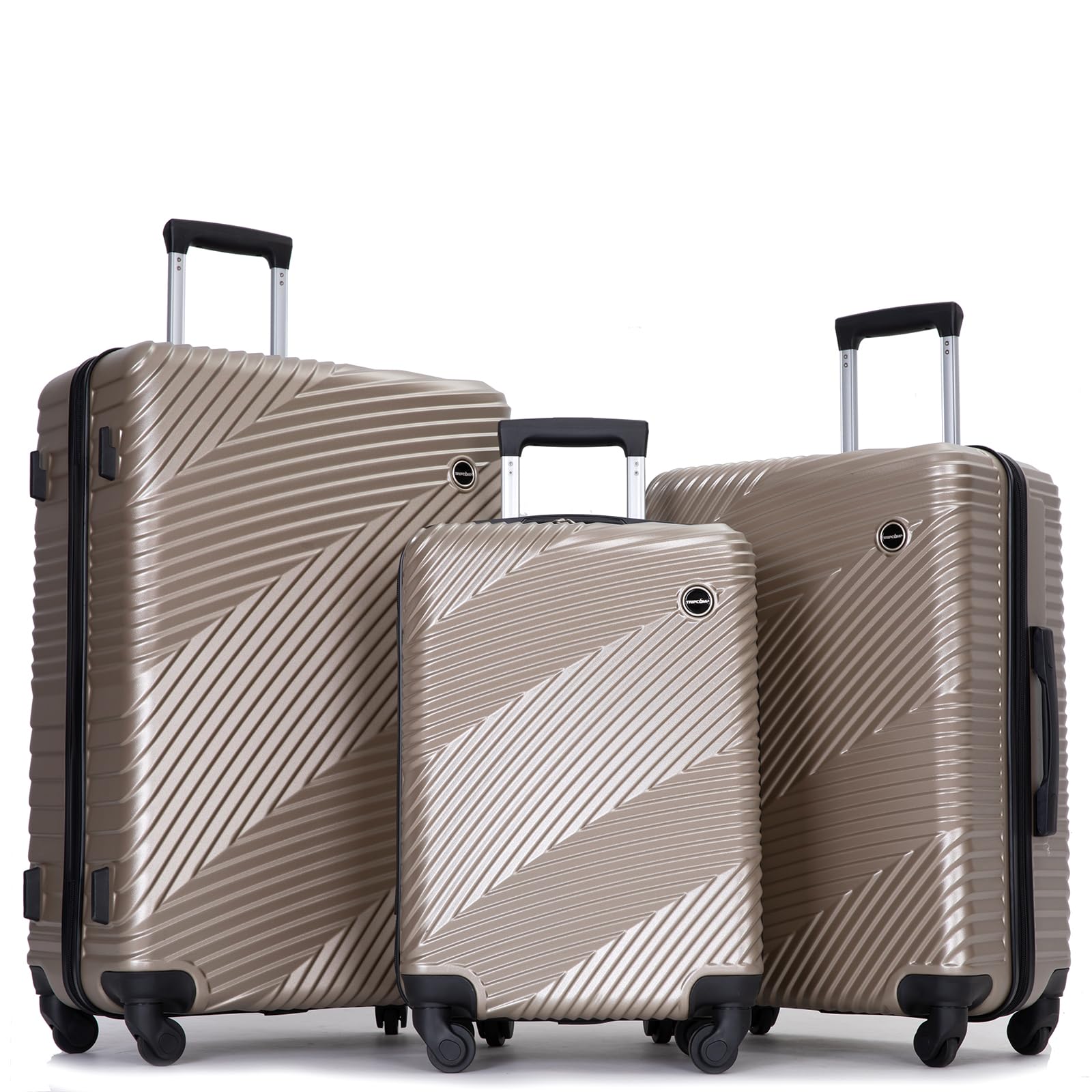 3-Piece Hardside PC ABS Luggage Set with Spinner Wheels - Lightweight 20/24/28 Inch Carry-on & Checked Suitcases in Gold | Perfect for Business Travel, Family Vacations & International Trips